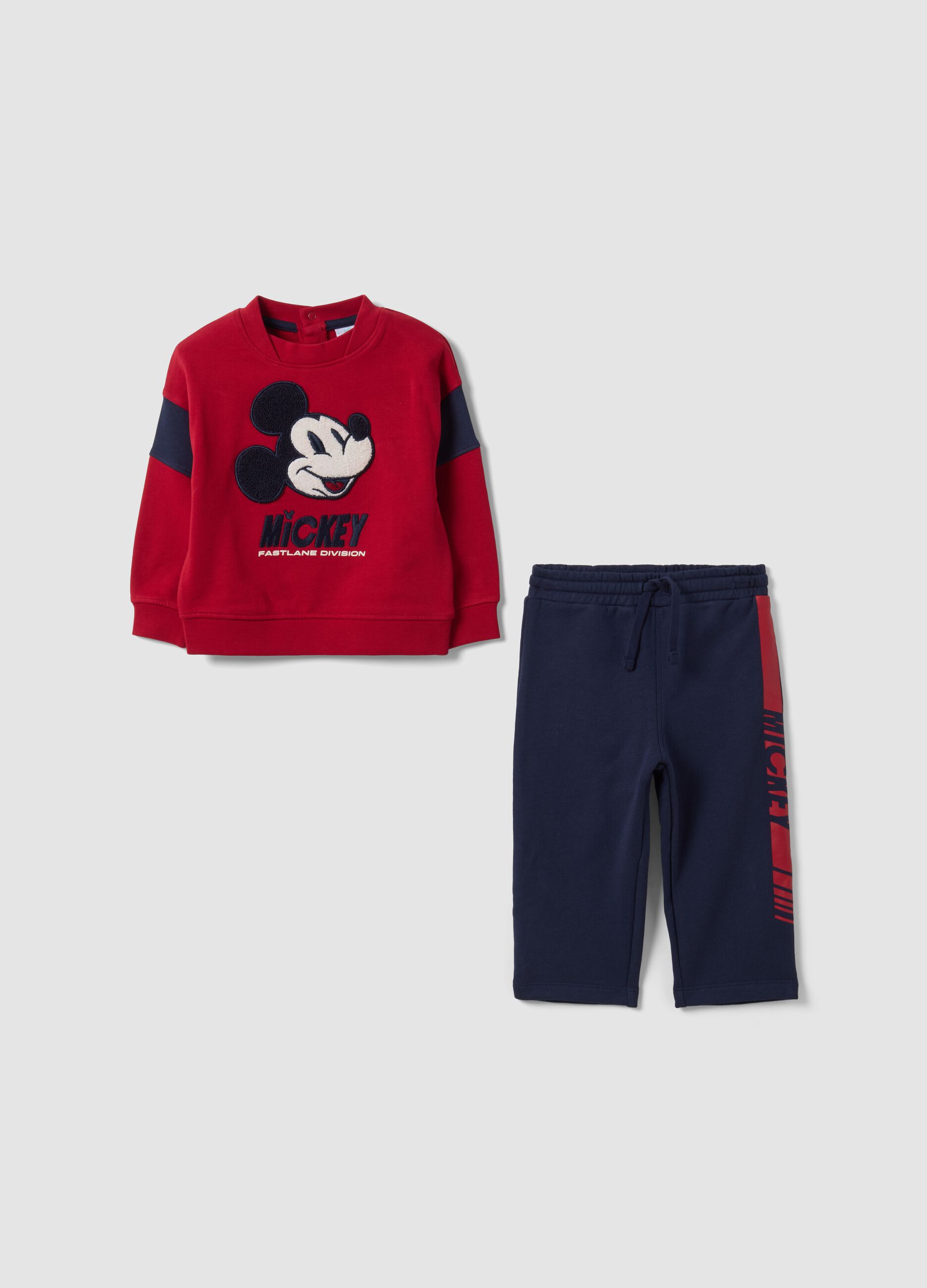 Completo rosso e blu in puro cotone con stampa Mickey