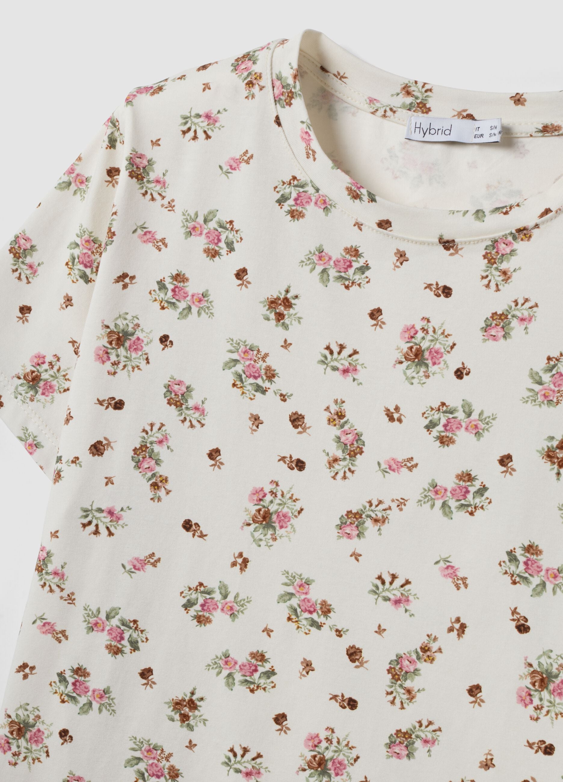 White floral stretch-cotton T-shirt, regular fit