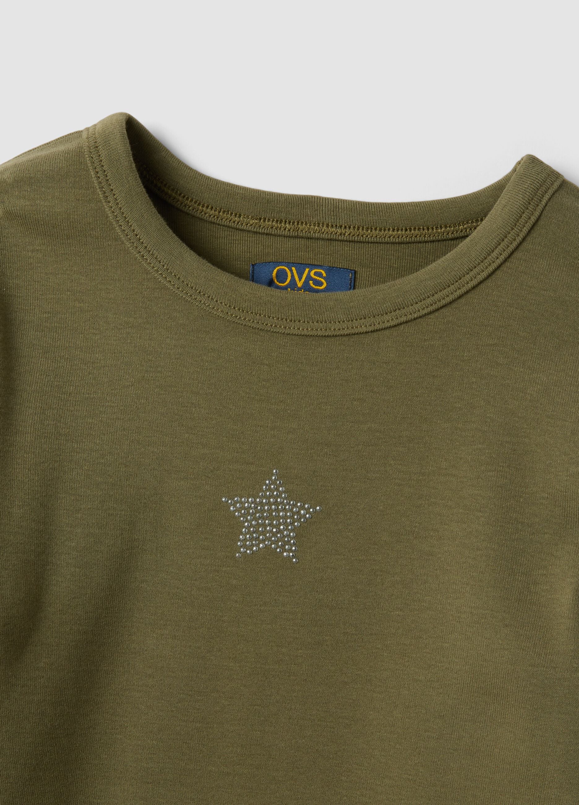 Green stretch cotton slim-fit T-shirt with ribbed neckline