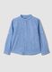 Boys&rsquo; blue linen and cotton-blend shirt with Mandarin collar, regular fit_0