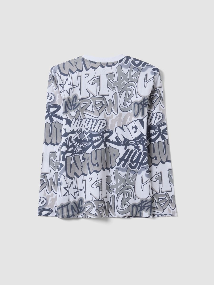 T-shirt bianca in puro cotone organico con graffiti per ragazzo relaxed fit_4