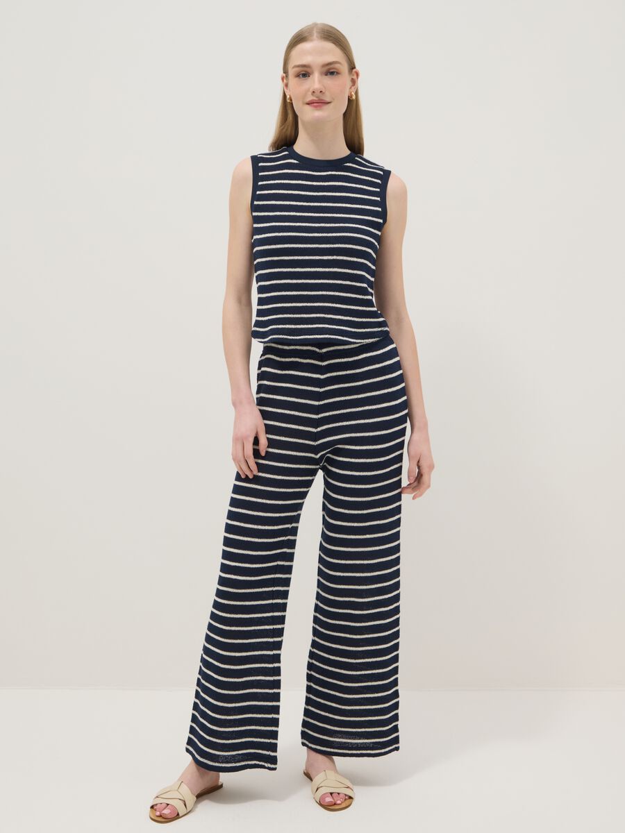 Blue striped wide-leg trousers with elasticated waist_0