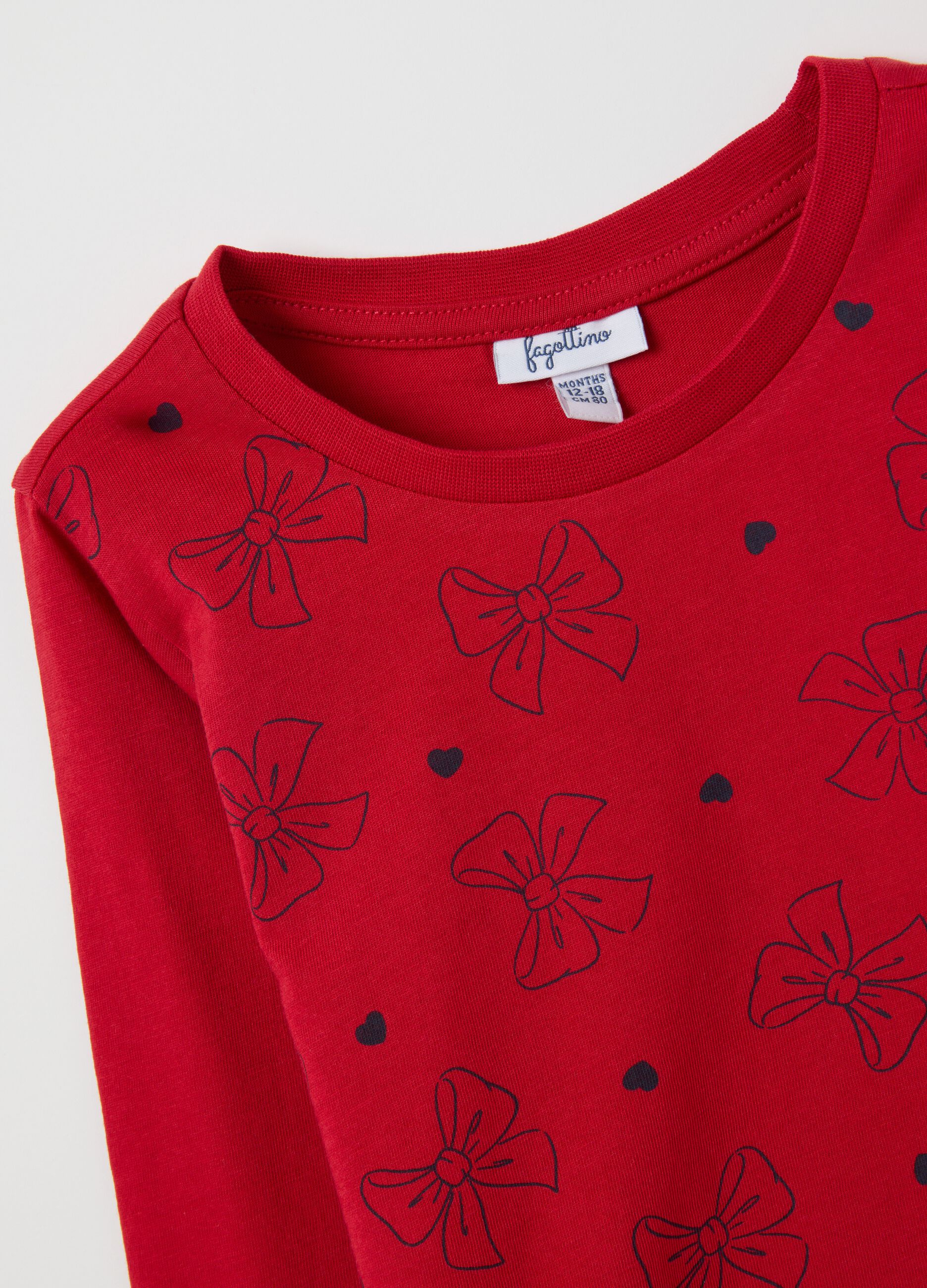 Regular fit pure cotton red baby girl top with embroidered bows