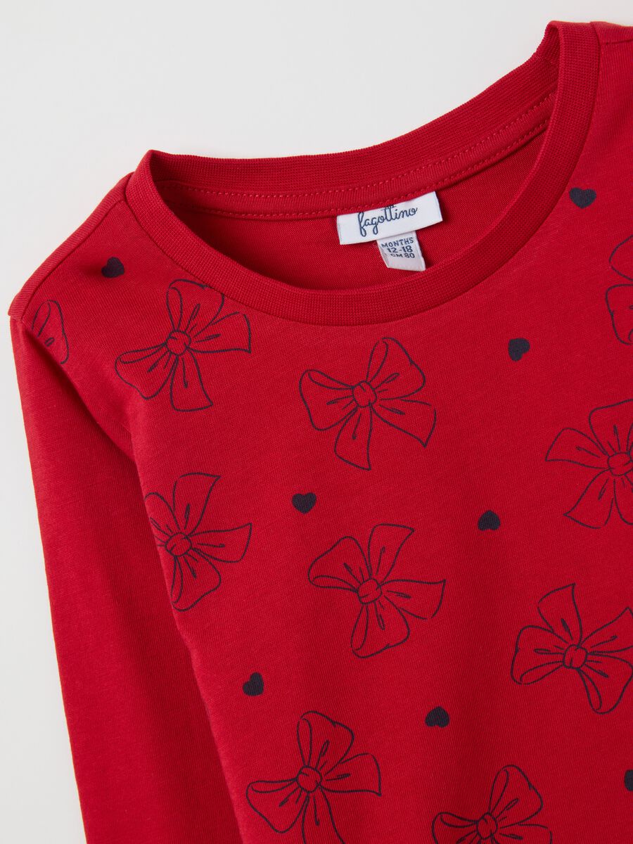 Regular fit pure cotton red baby girl top with embroidered bows_3