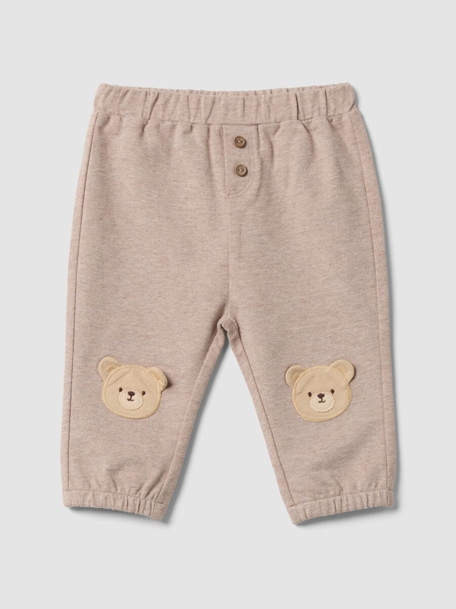 Pantaloni beige in puro cotone organico con vita elasticizzata per neonato_0