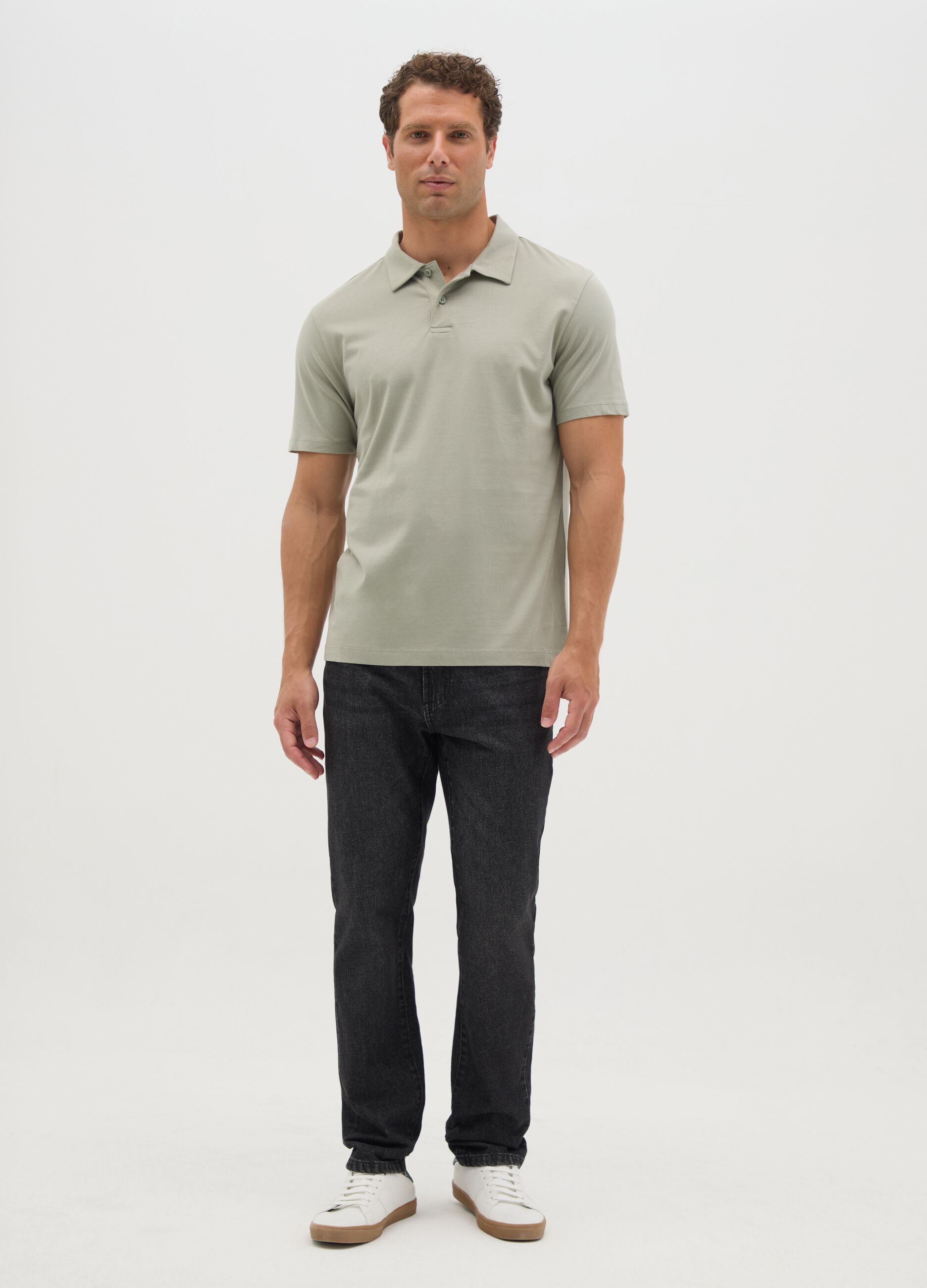 Men's pure cotton green polo shirt, regular fit