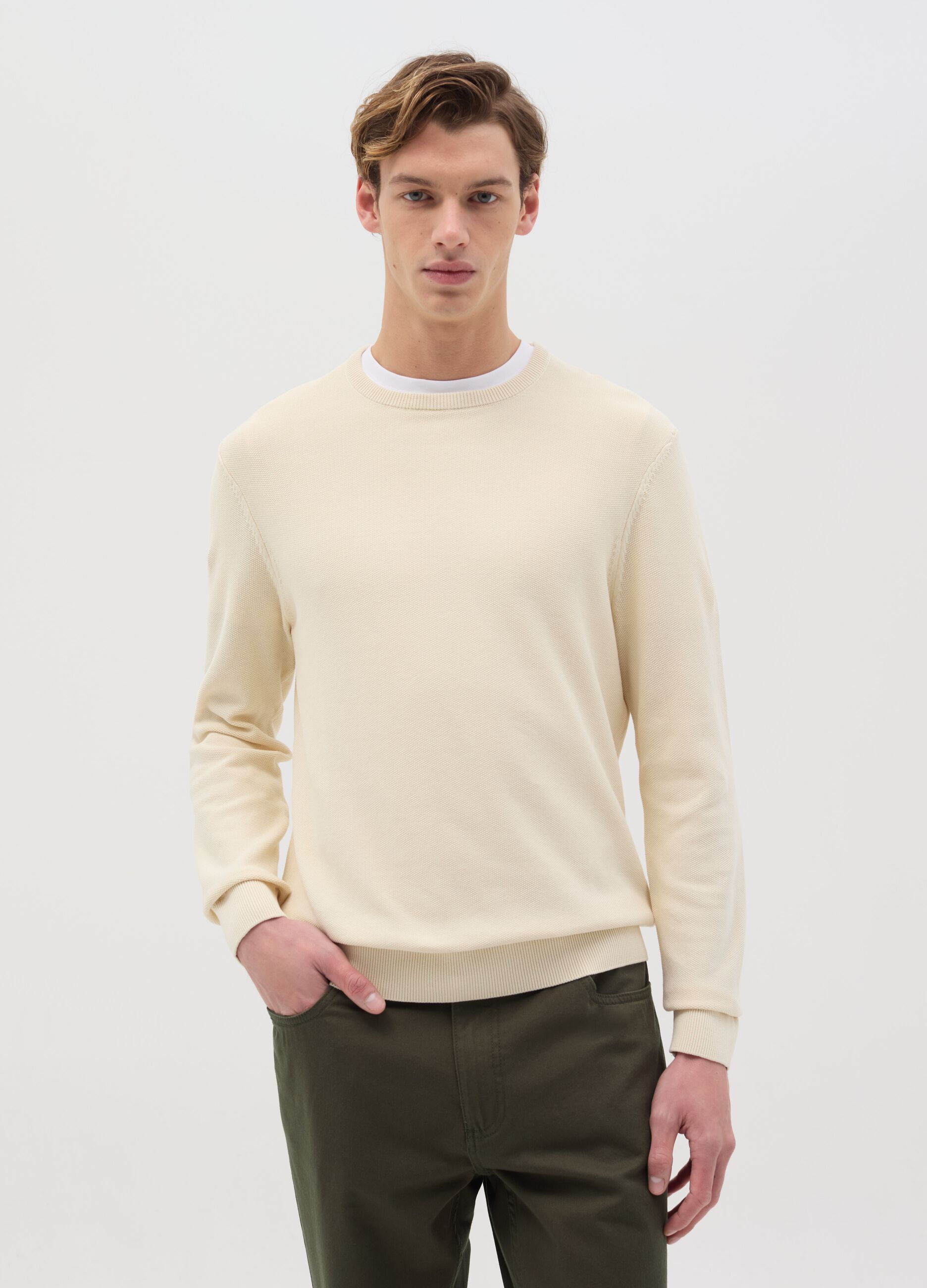Pullover in cotone con micro trama