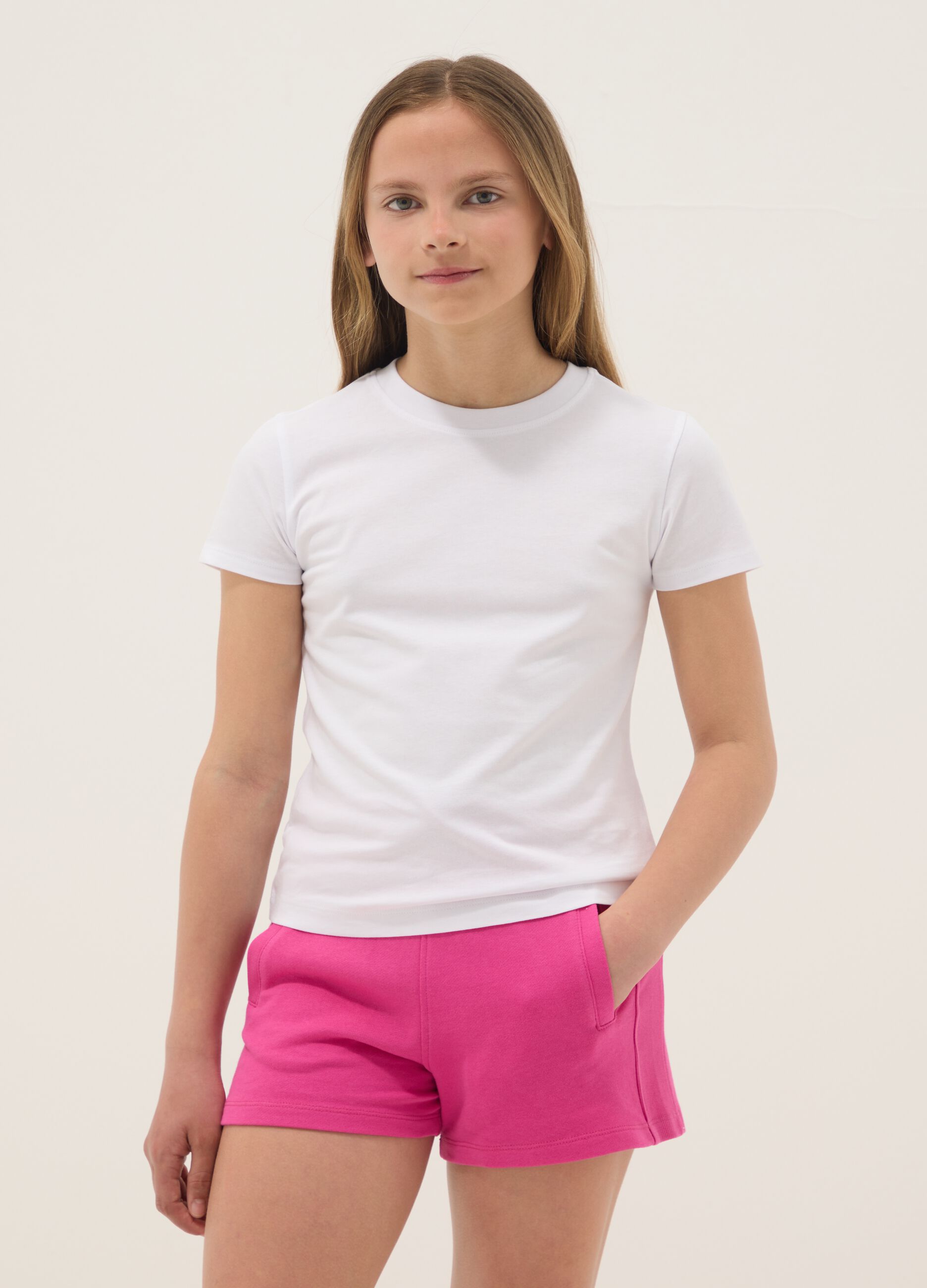 T-shirt in puro cotone bianca da ragazza regular fit