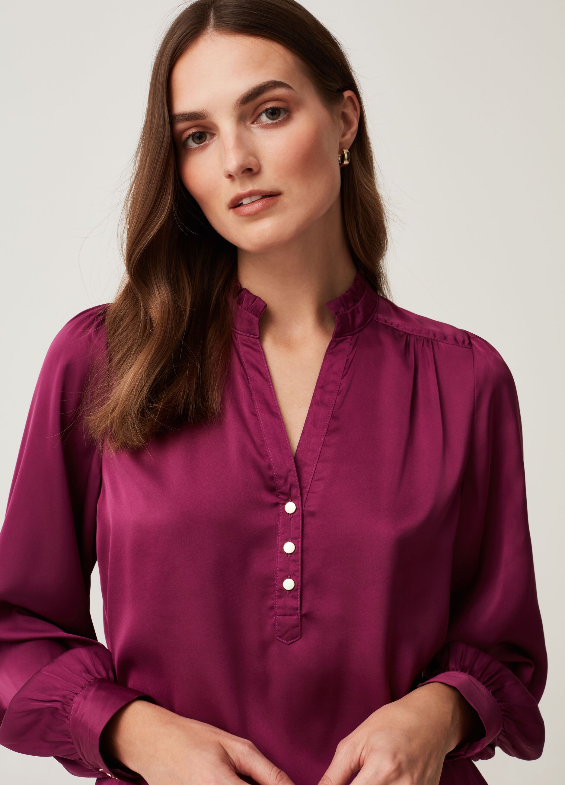 Satin blouse with gold buttons