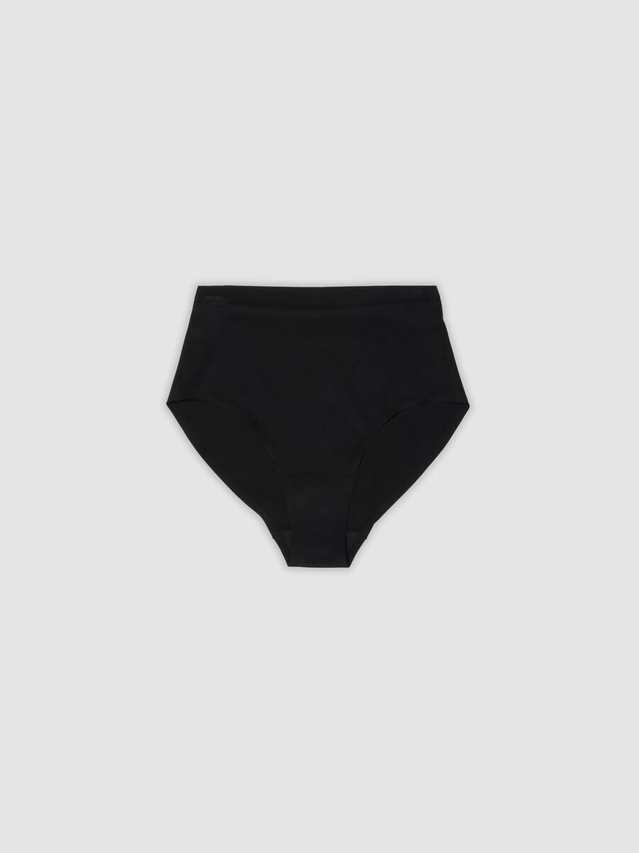 Slip brasiliana nero a vita alta in tessuto elasticizzato con effetto shaping_0
