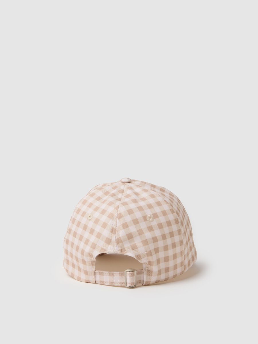 Multi-coloured checked pure cotton baseball cap with embroidery_1