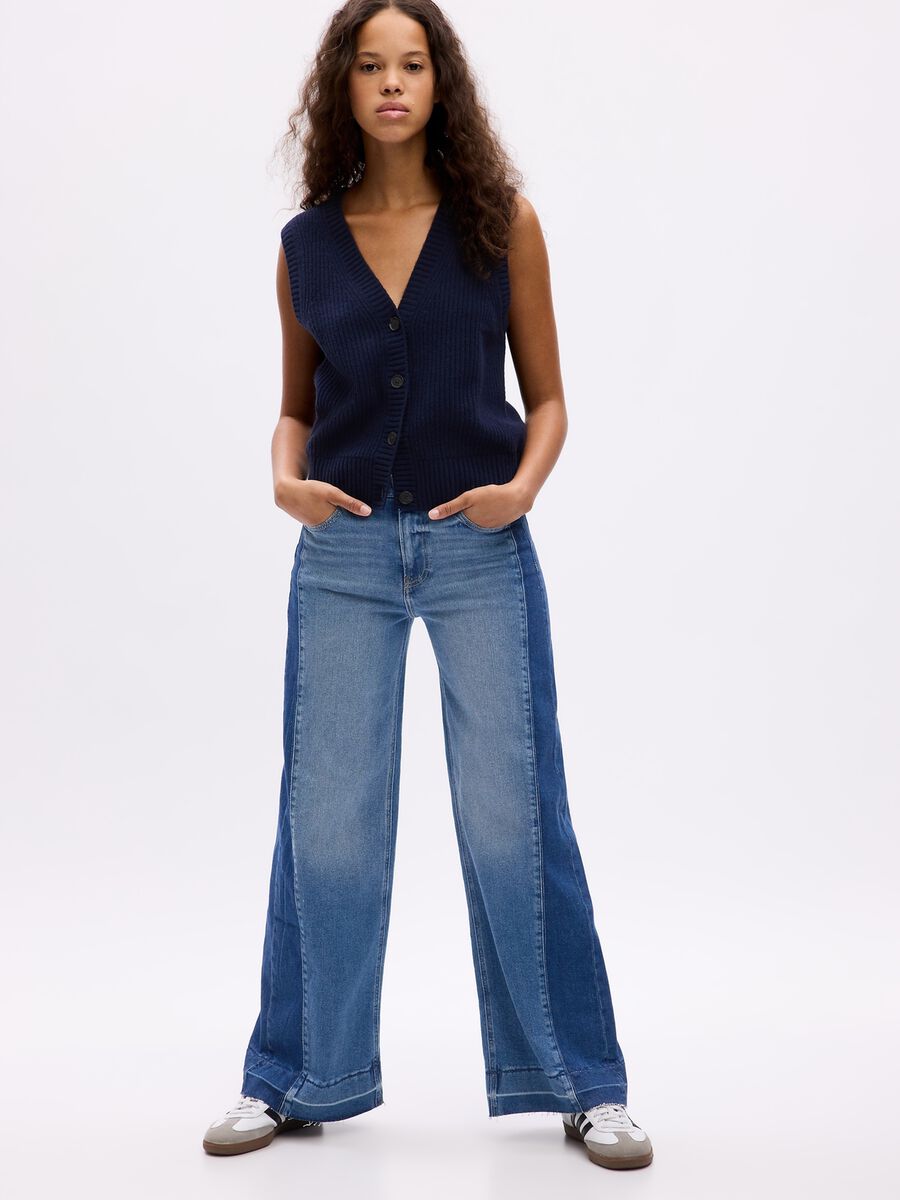 Two-tone, wide-leg jeans with high waist_0