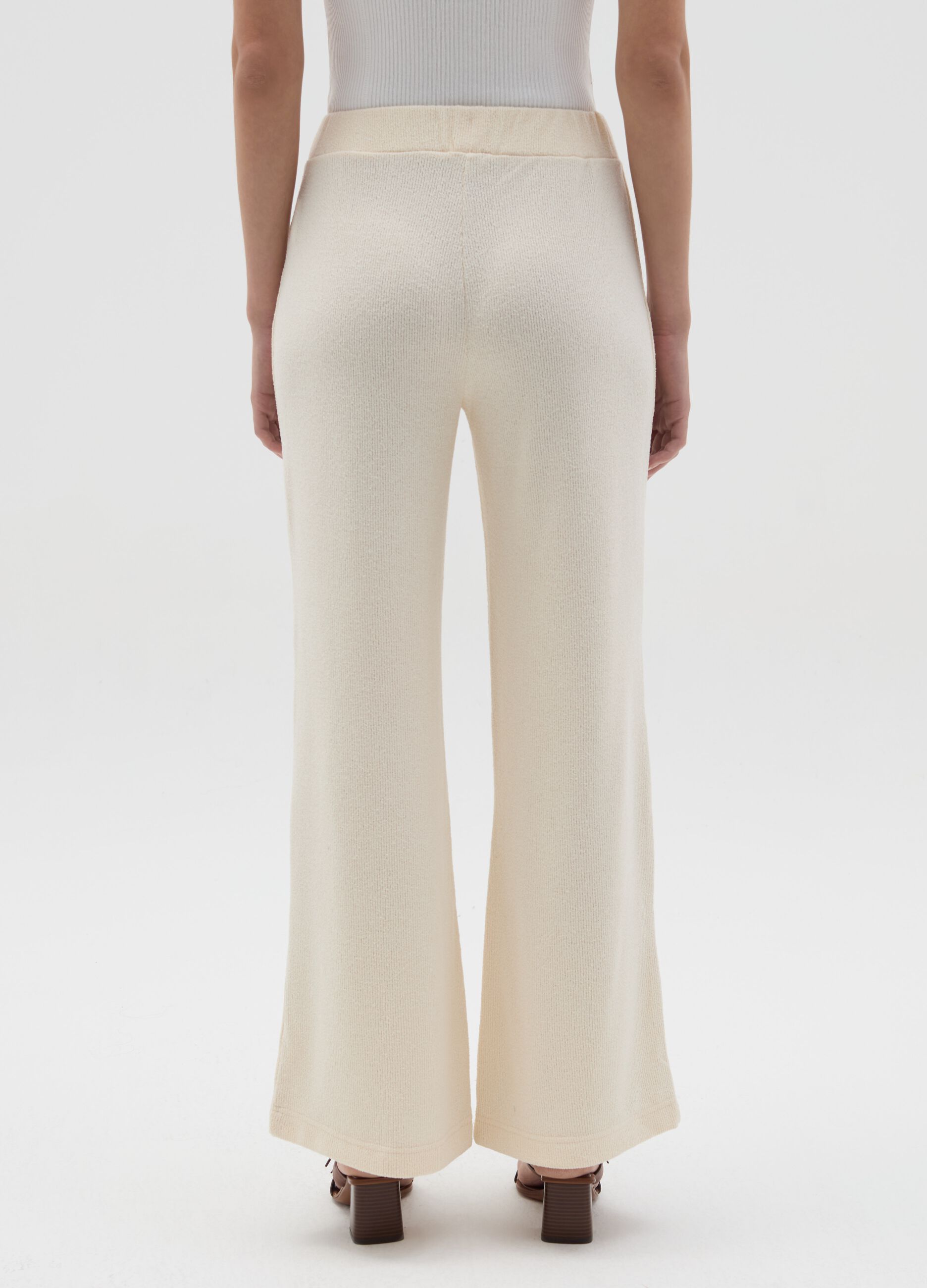 Cream waffle-weave knit trousers