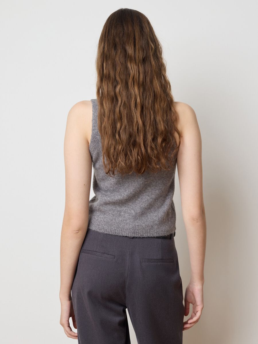 Grey regular fit sleeveless turtleneck top_2