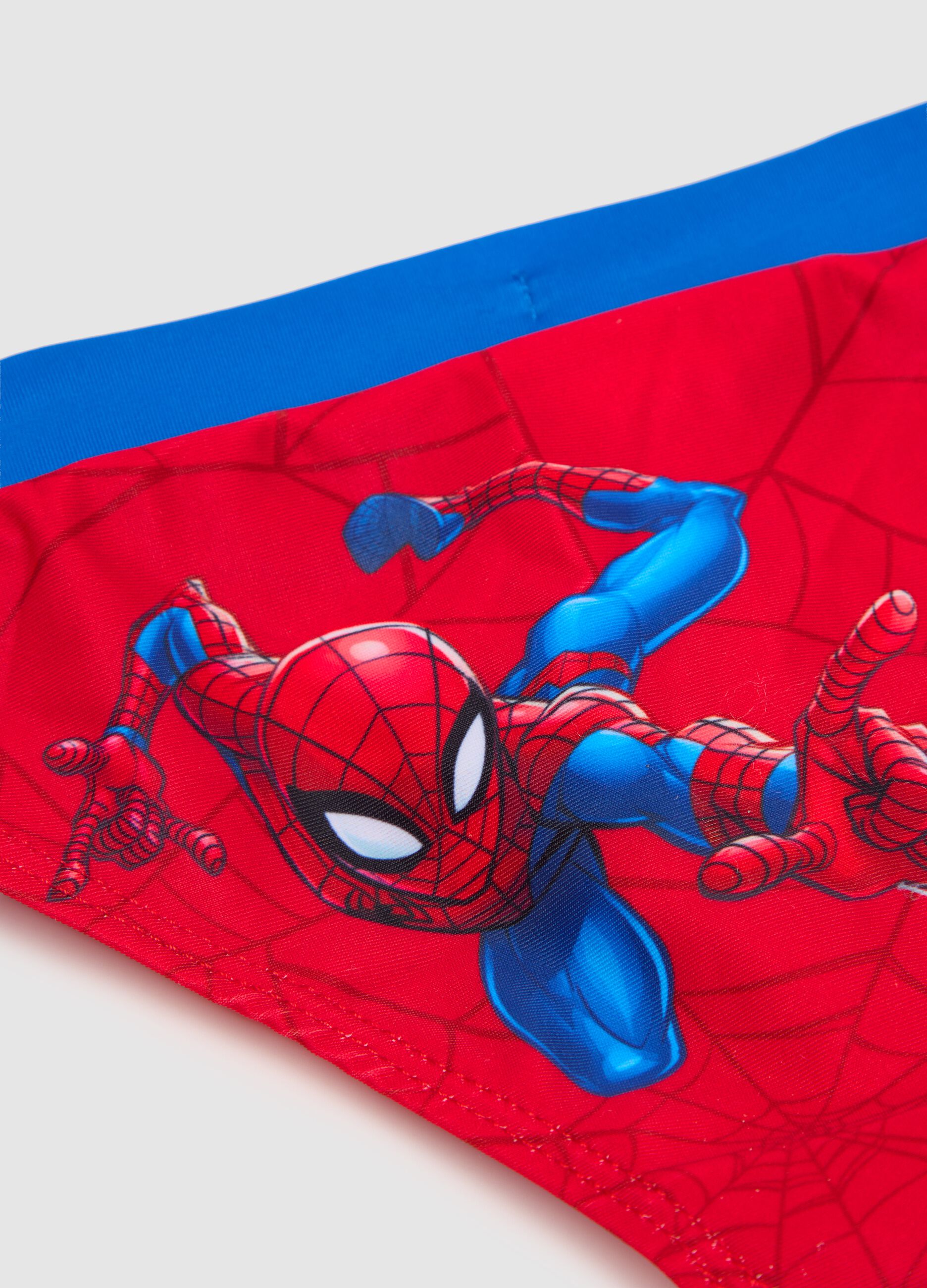 Red swimming briefs with Spider-Man print for boys