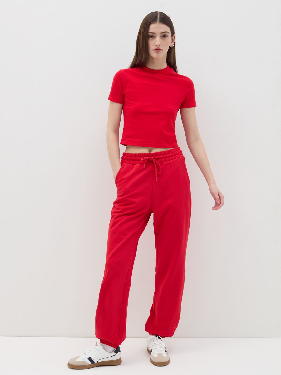 Stretch cotton T-shirt with mock neck_1