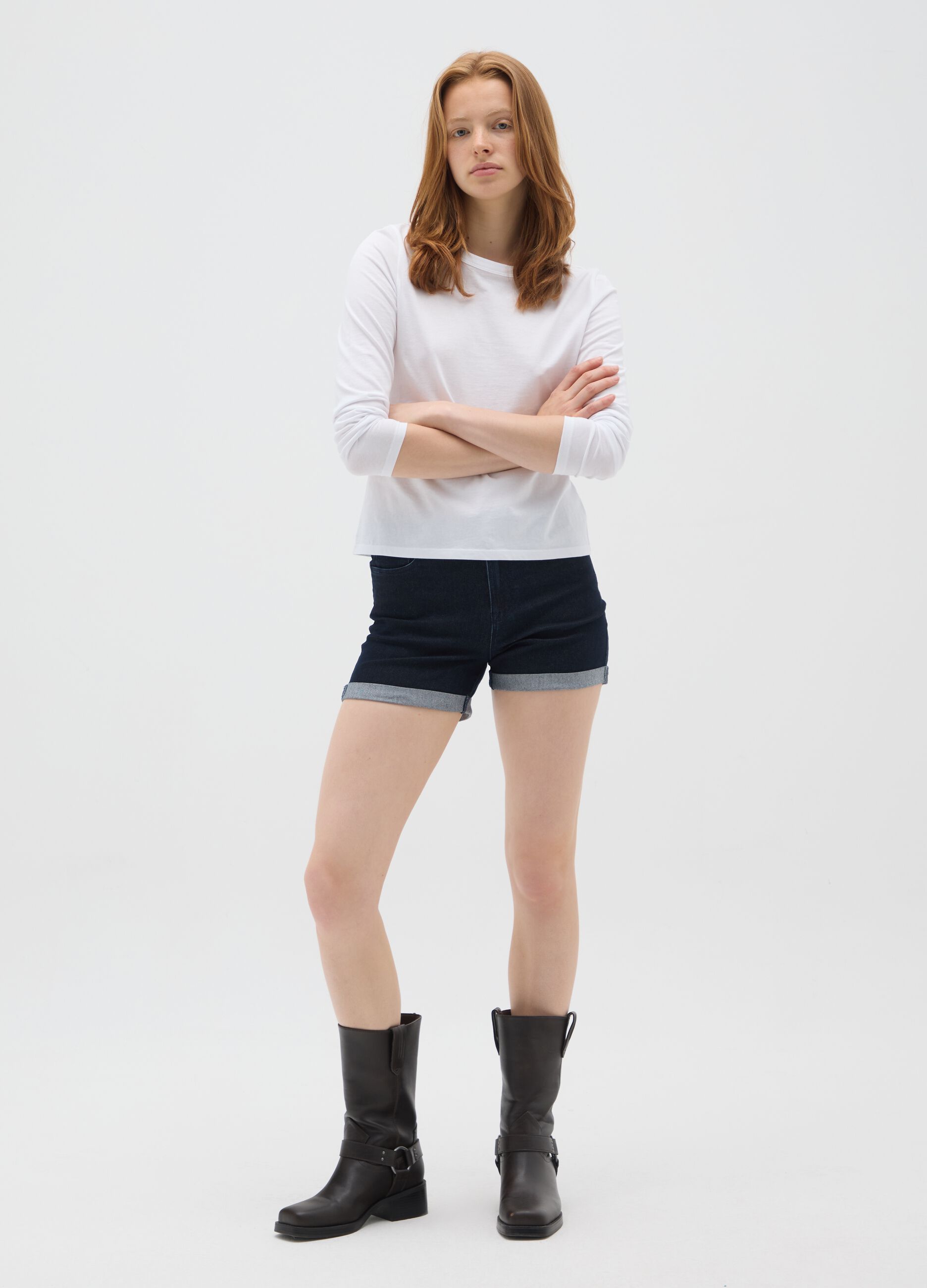 Women's blue cotton-blend shorts regular fit