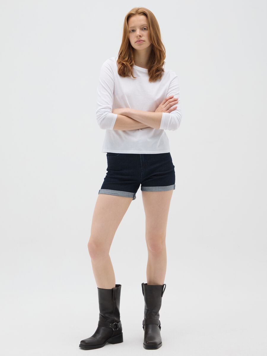 Women's blue cotton-blend shorts regular fit_0