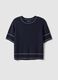Maglione in misto cotone blu regular fit con cuciture a contrasto_4