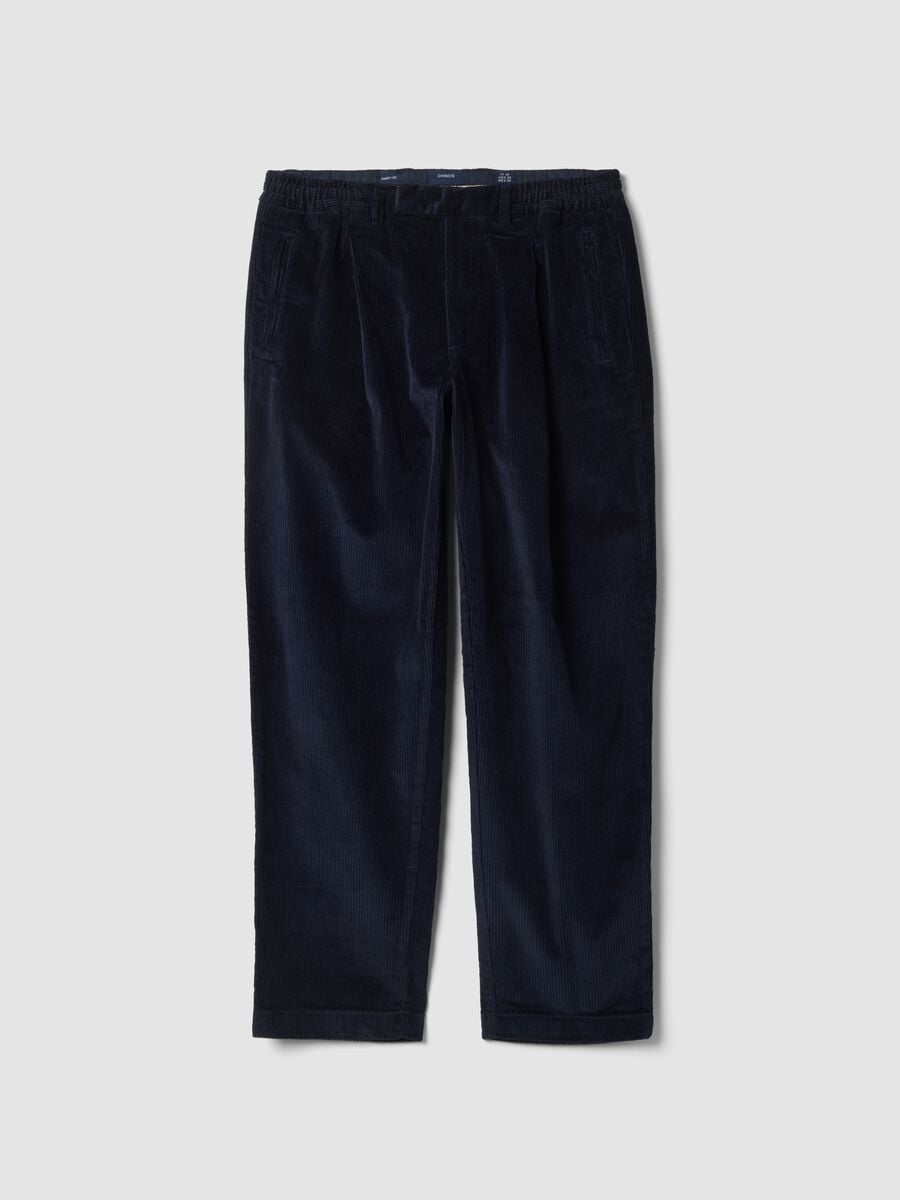 Blue ribbed baggy-fit stretch cotton chino trousers_0