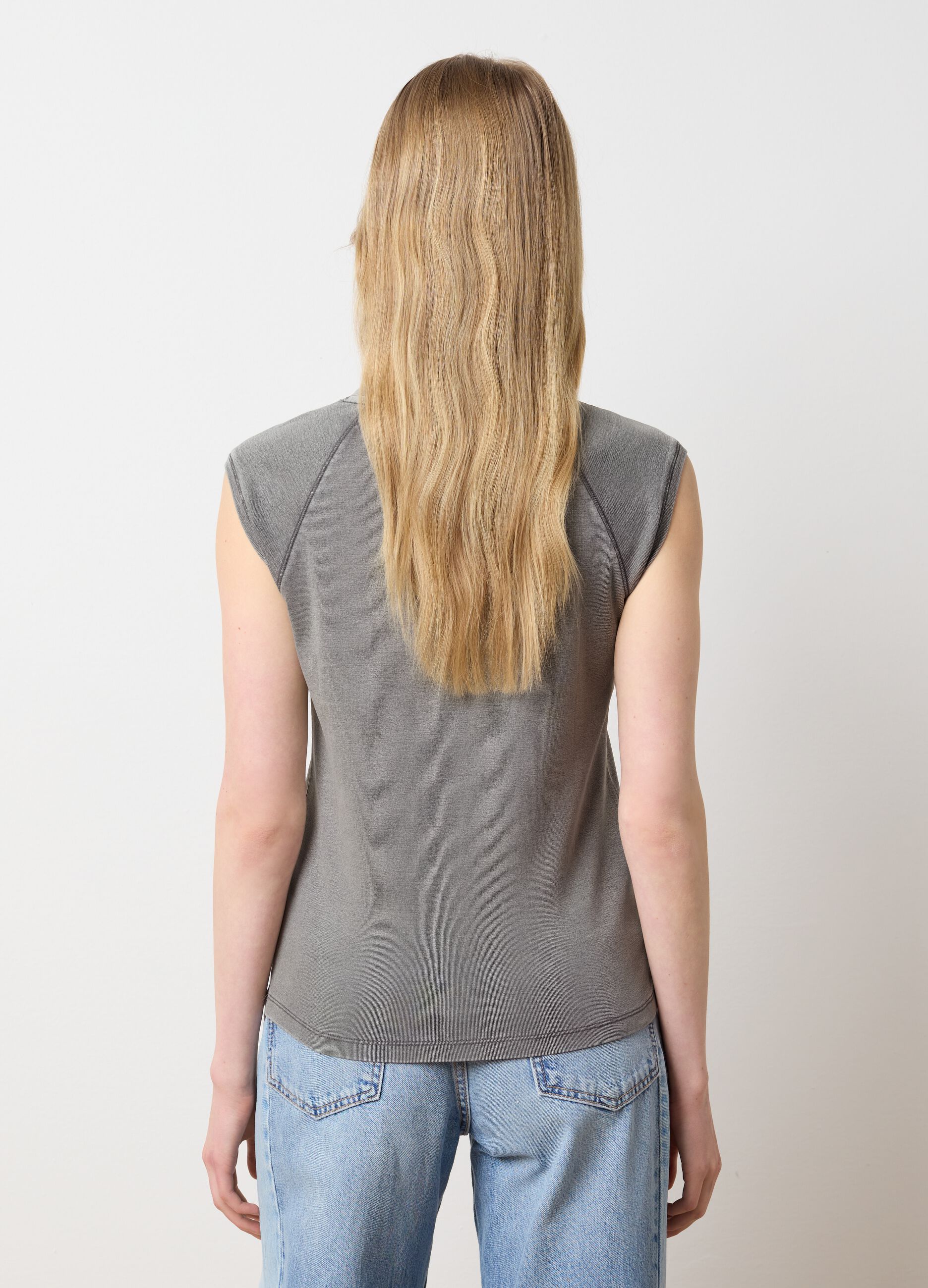 Canotta da donna in puro cotone grigia fitted