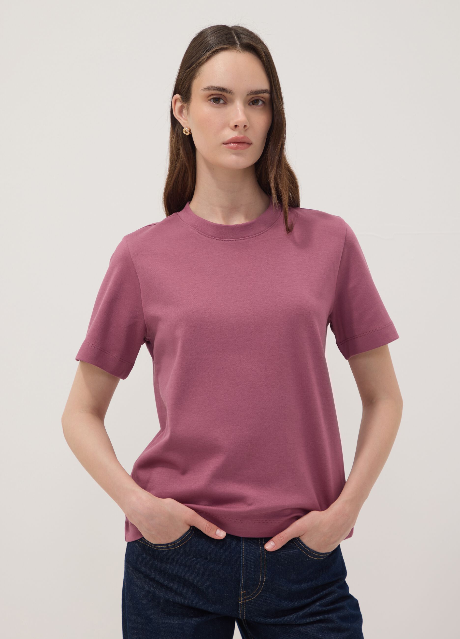 Pink relaxed-fit pure cotton short-sleeve T-shirt
