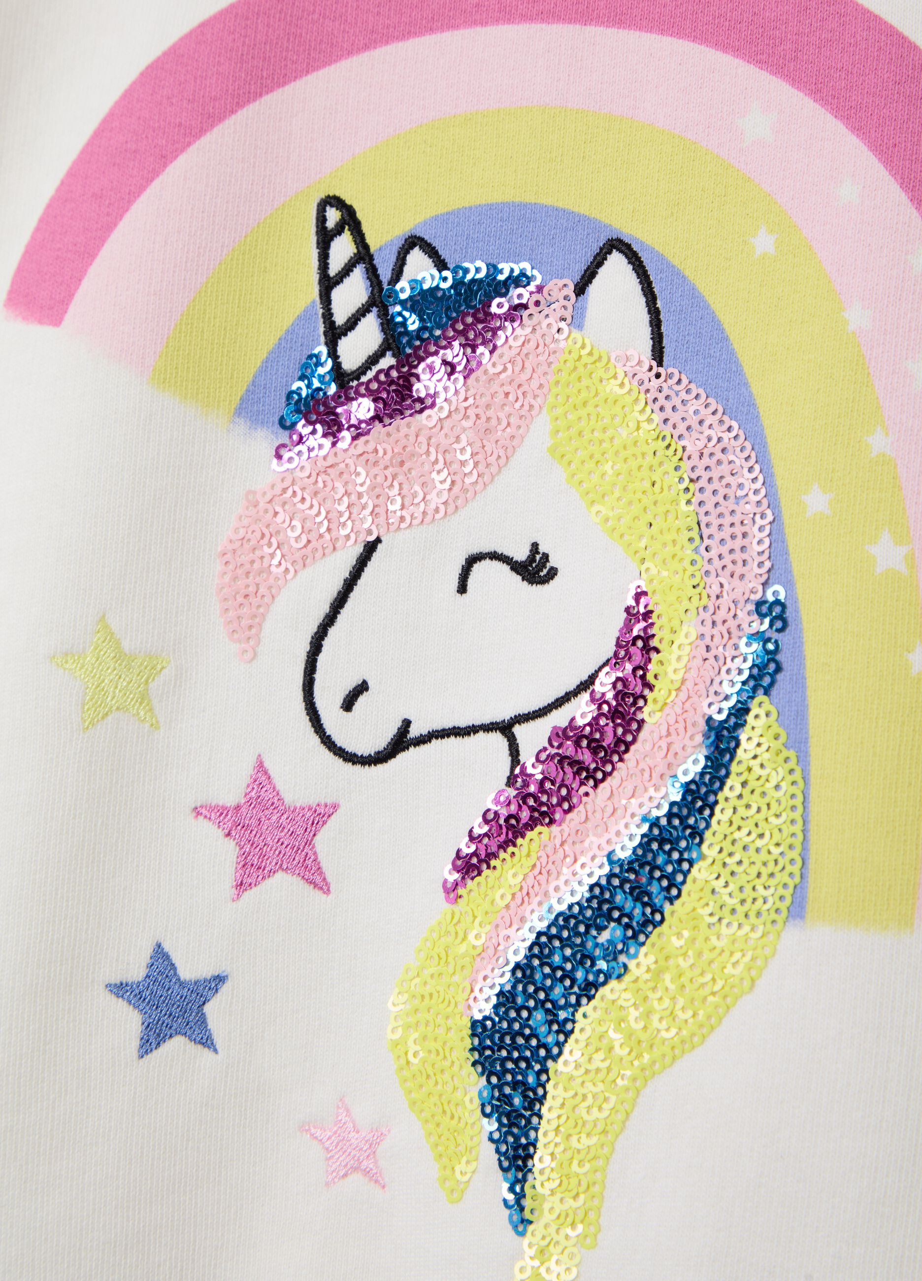 Felpa con paillettes e stampa unicorno 