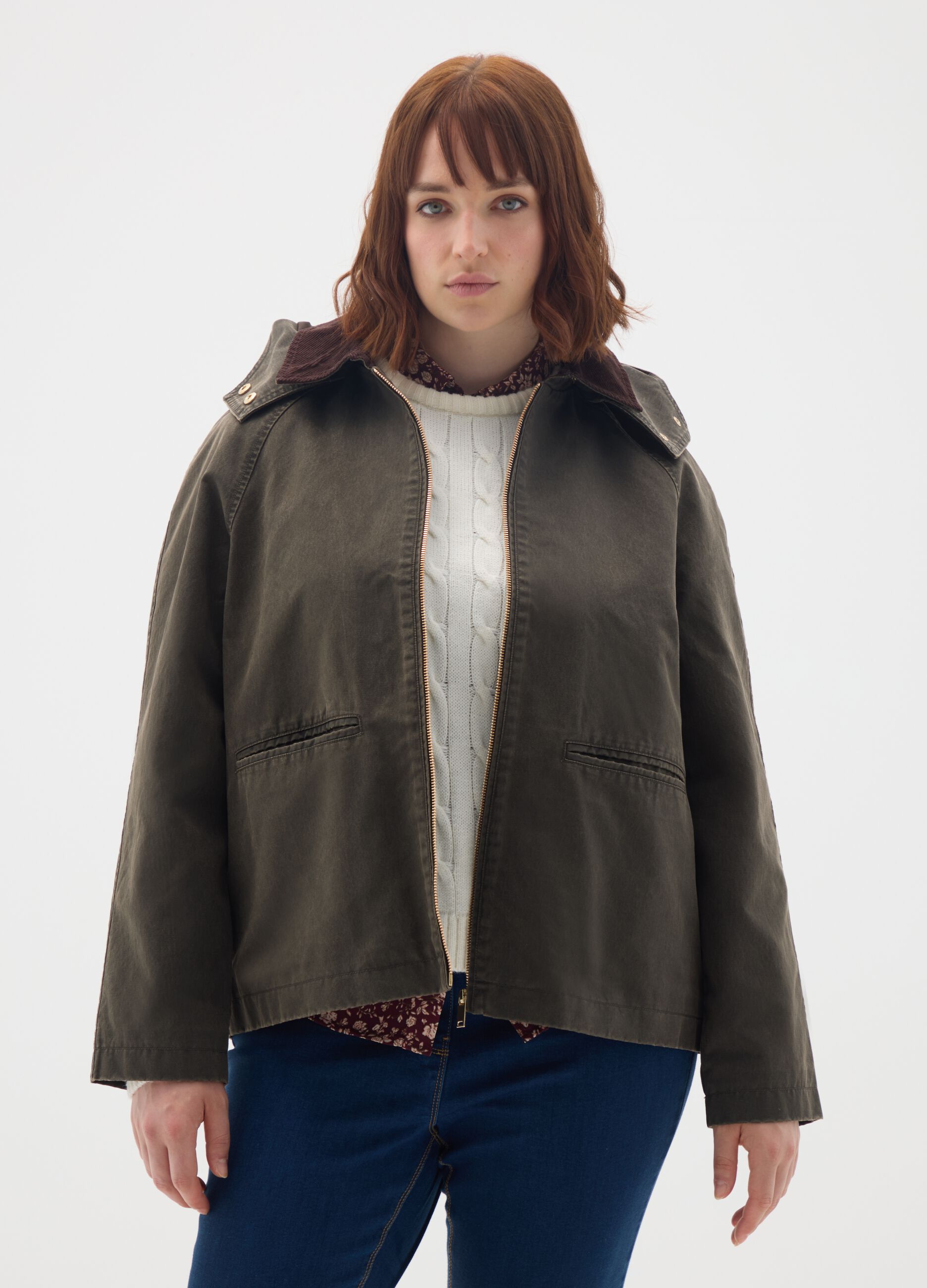 Brown Cotton Blend Jacket Regular Fit