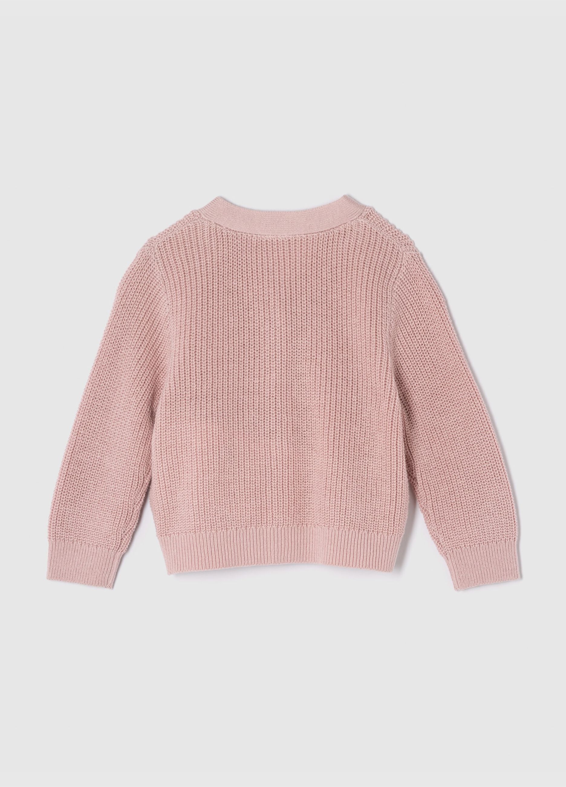 Pullover with V neck and bouclé teddy bear patch