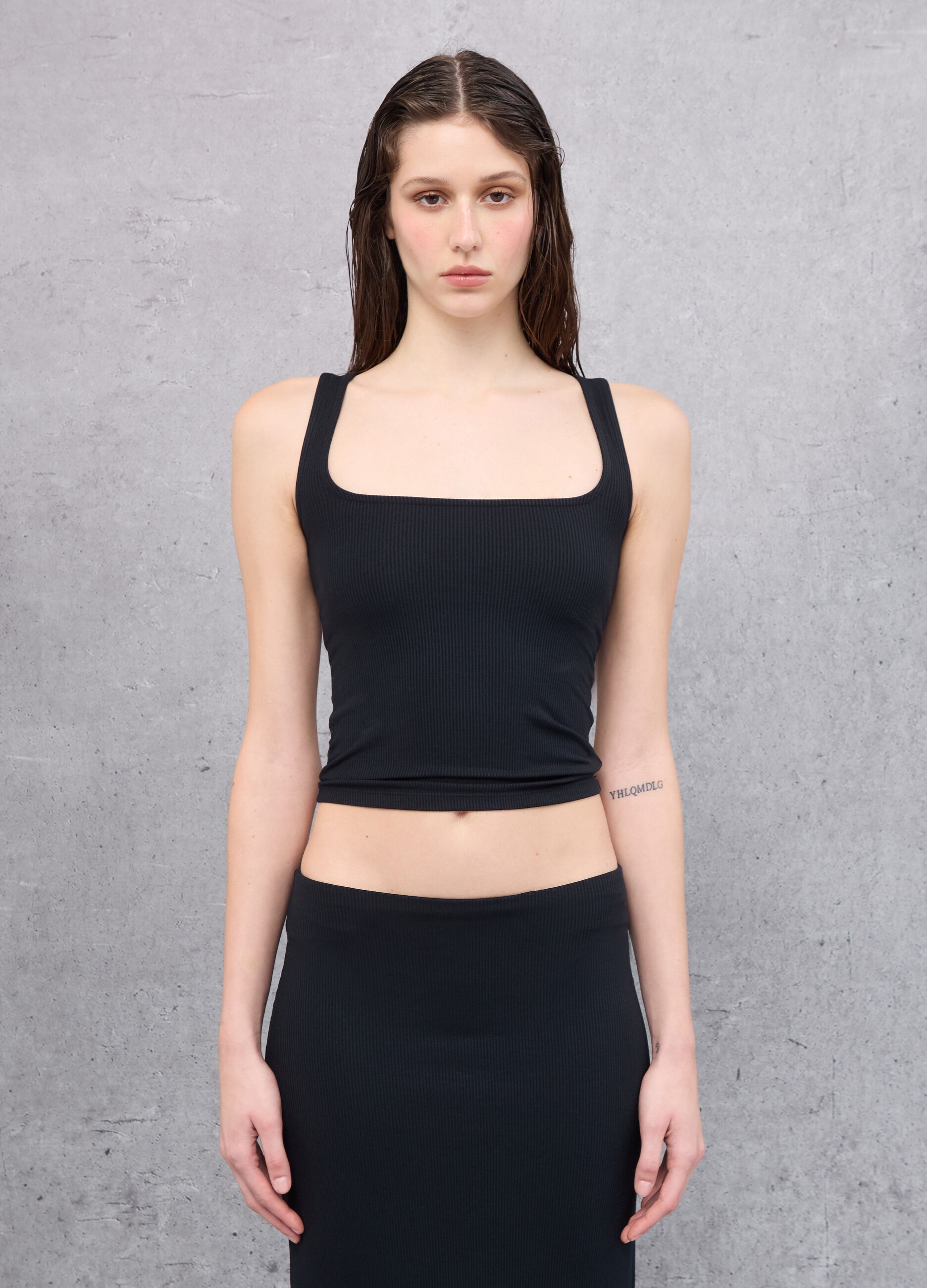 Square Neck Black Tank Top