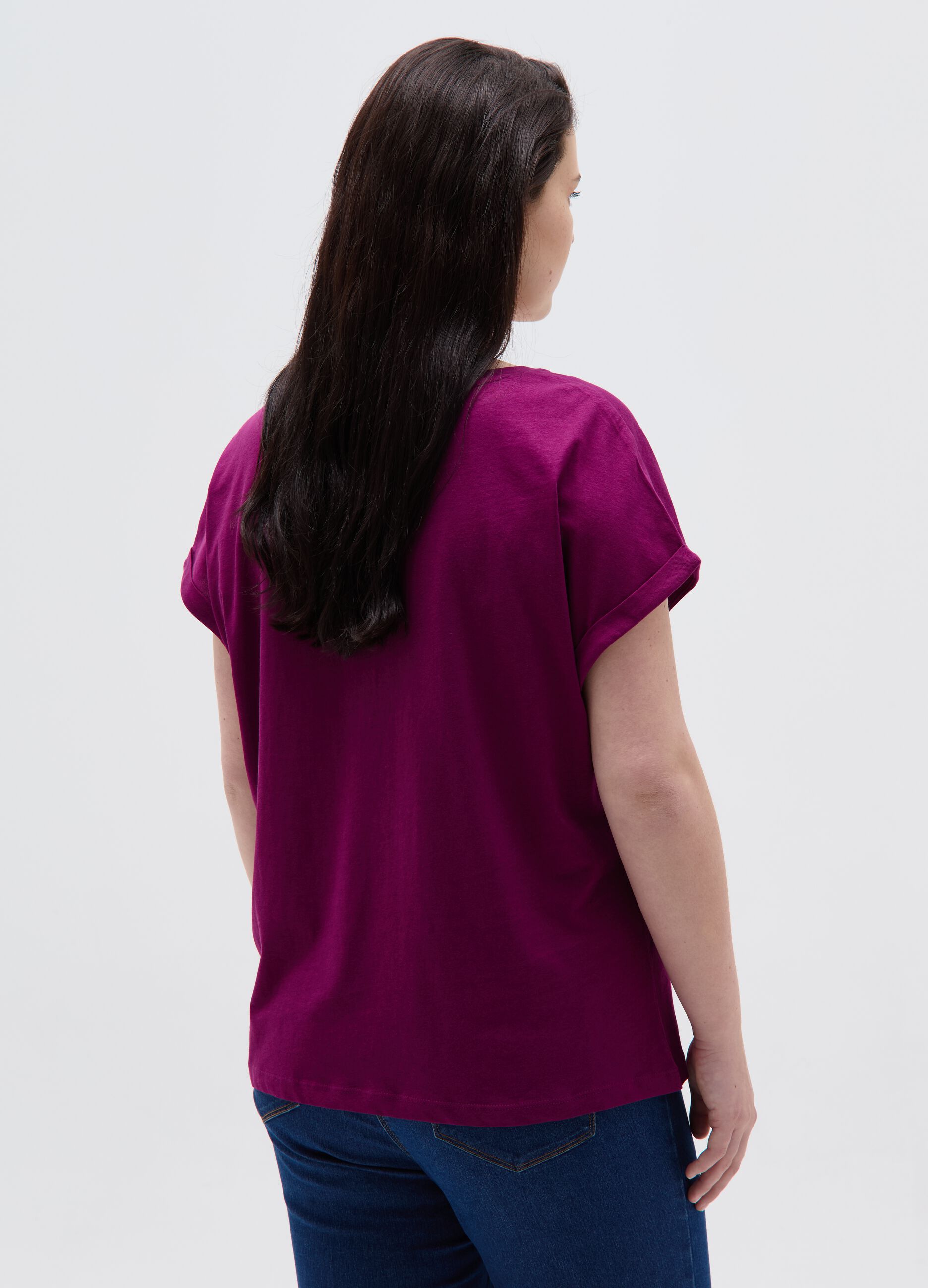 Curvy T-shirt with tropical print