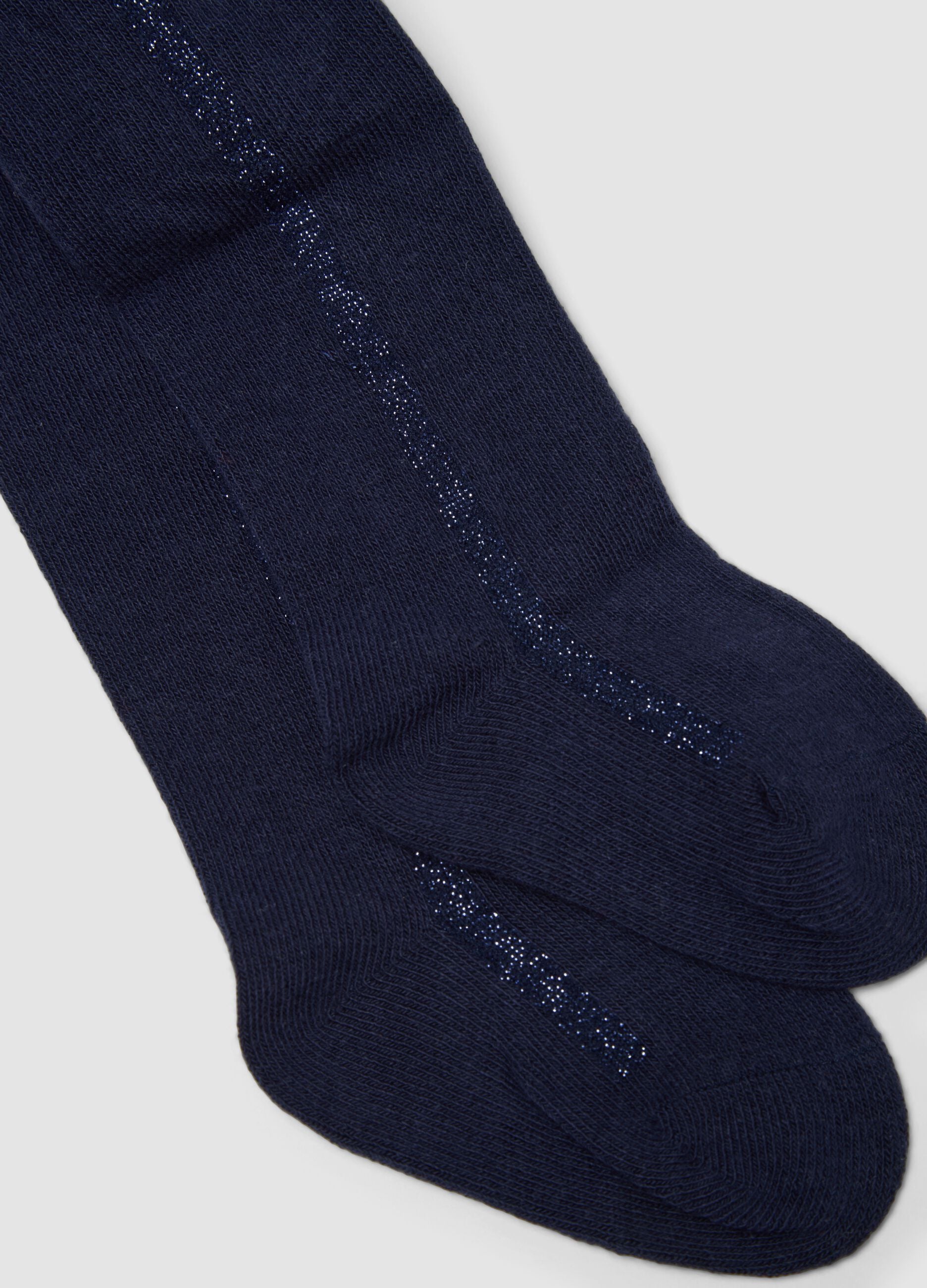 Blue stretch organic cotton tights with lurex