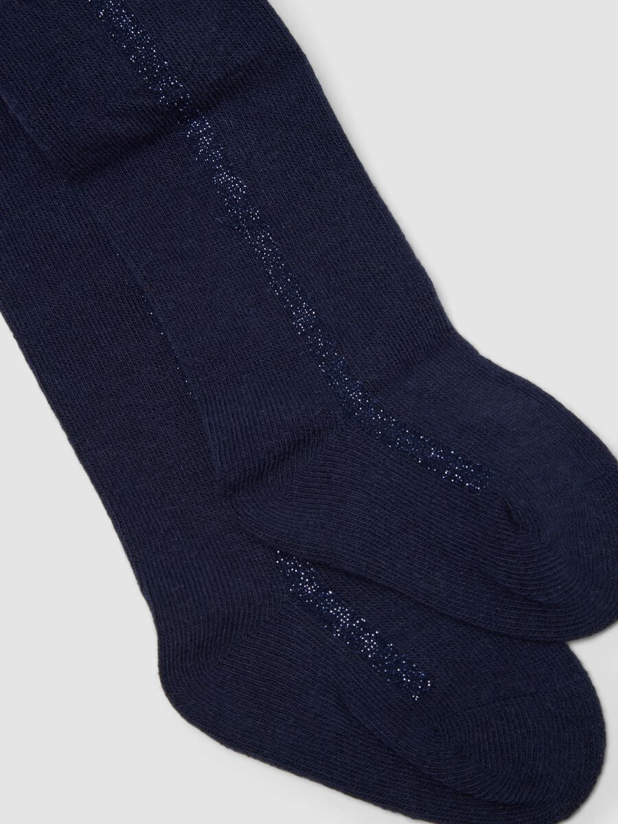 Blue stretch organic cotton tights with lurex_1