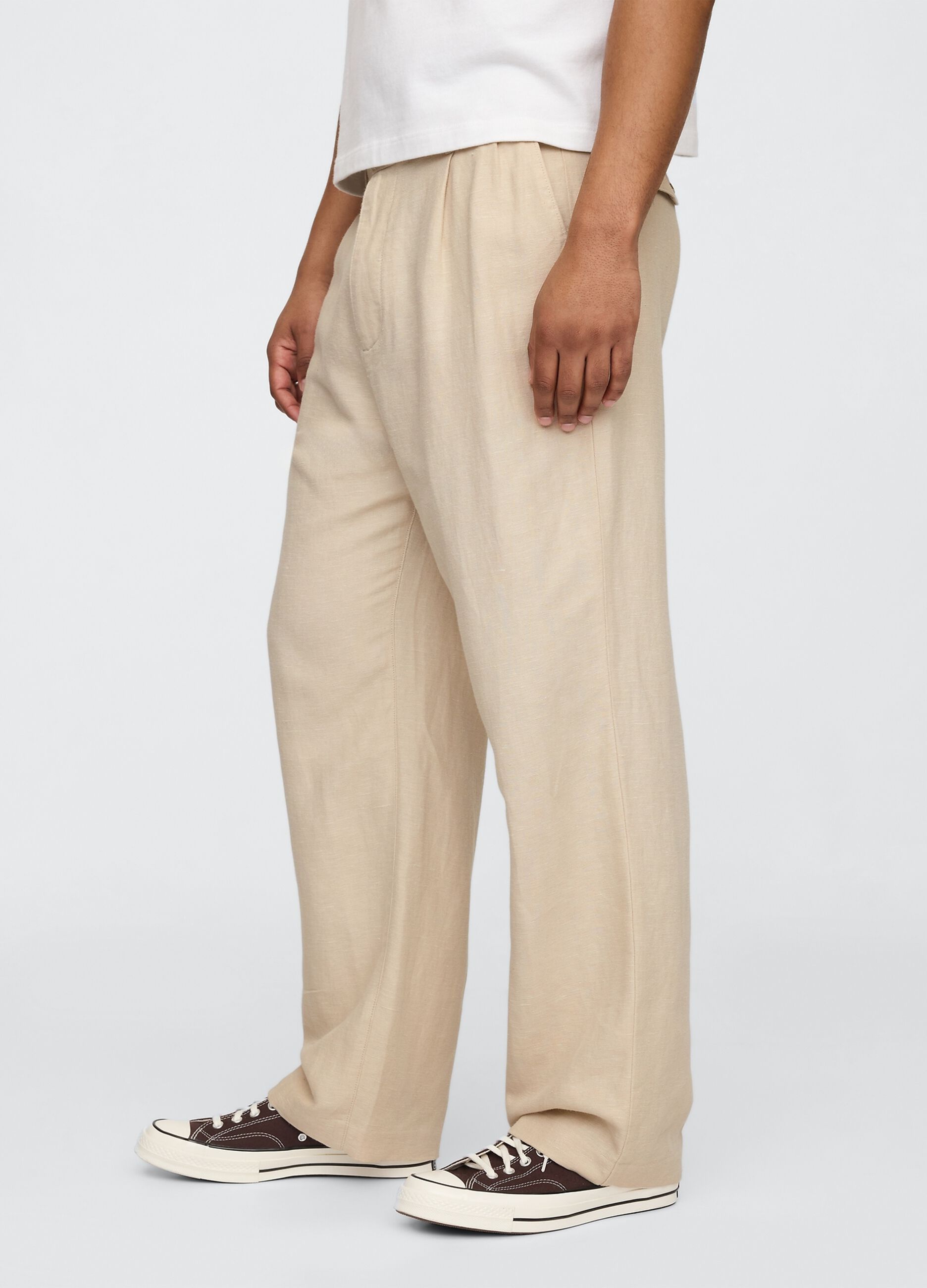 Pantaloni wide leg beige in lino e cotone