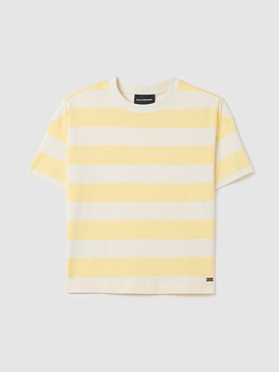 Yellow and white striped cotton T-shirt_0