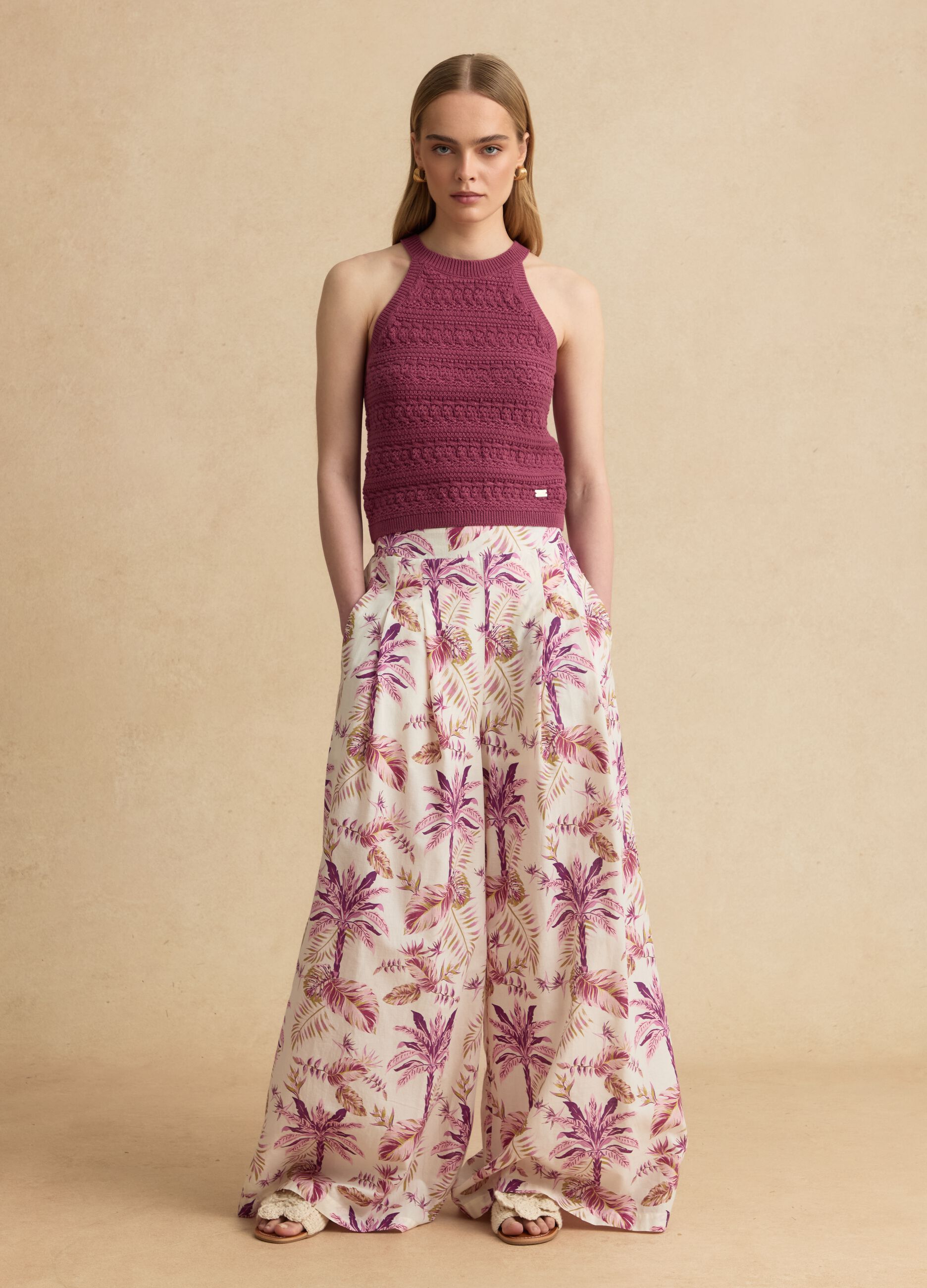 Pink pure cotton palazzo trousers