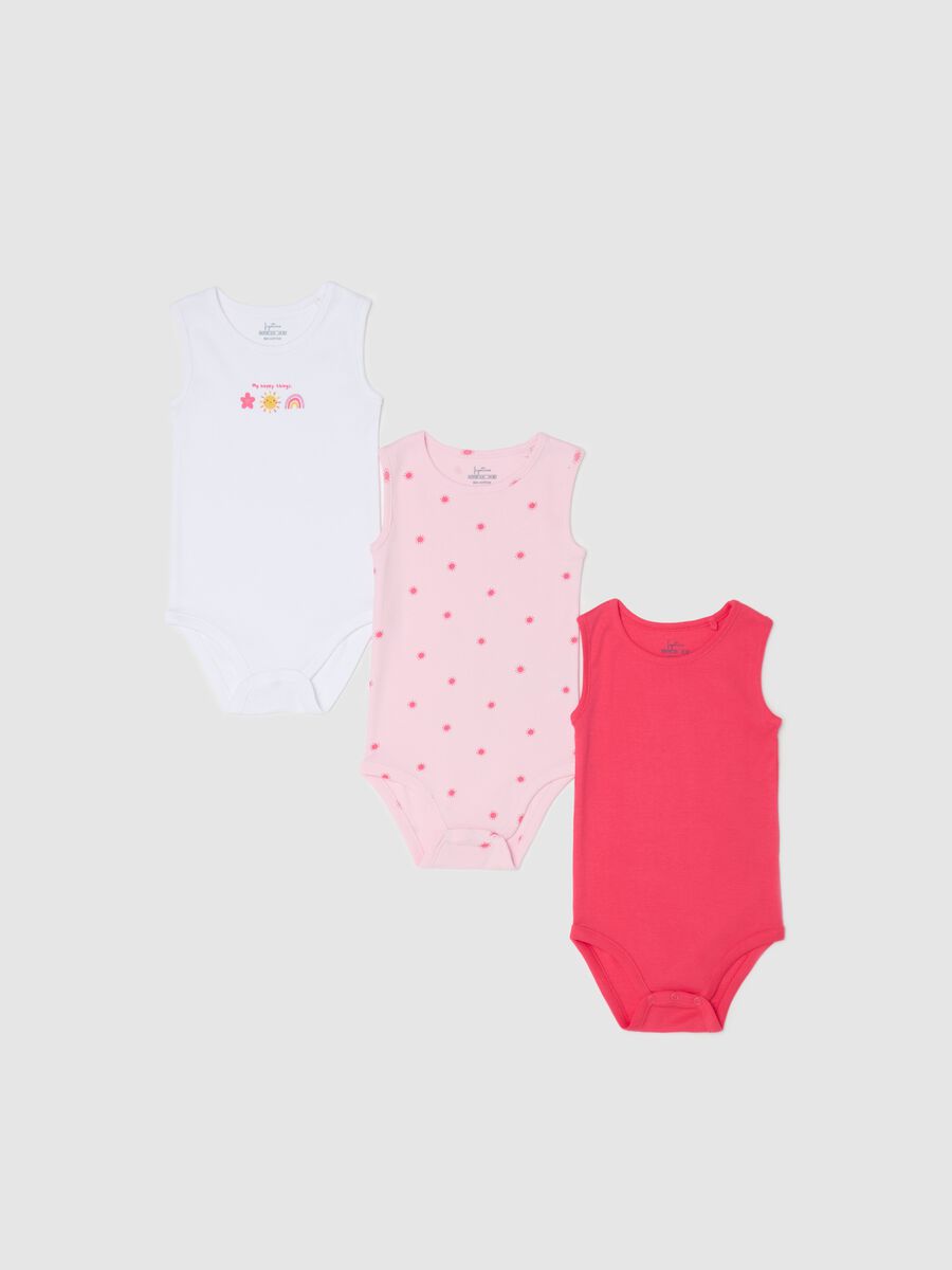 Three-pack sleeveless bodysuits in organic cotton with print_0