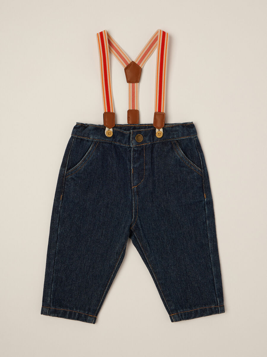 Denim trousers for baby with braces_0