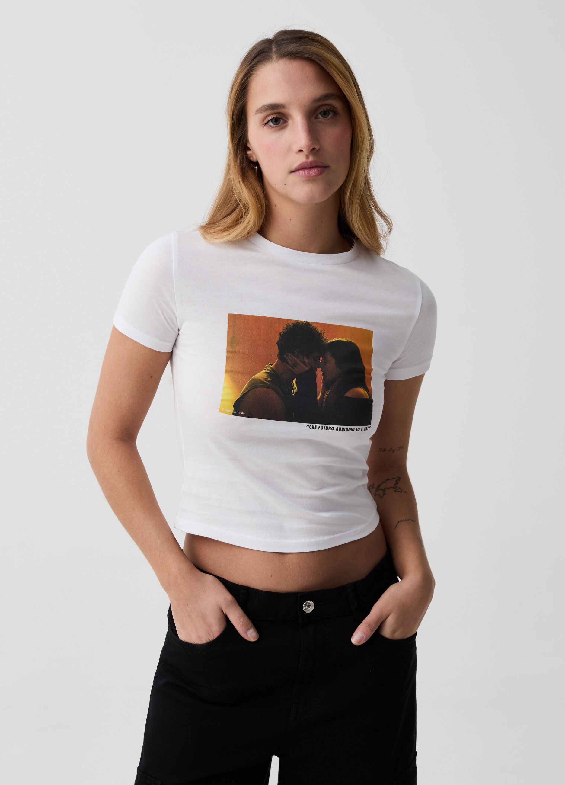 T-shirt cropped con stampa B.ANGEL X MARE FUORI