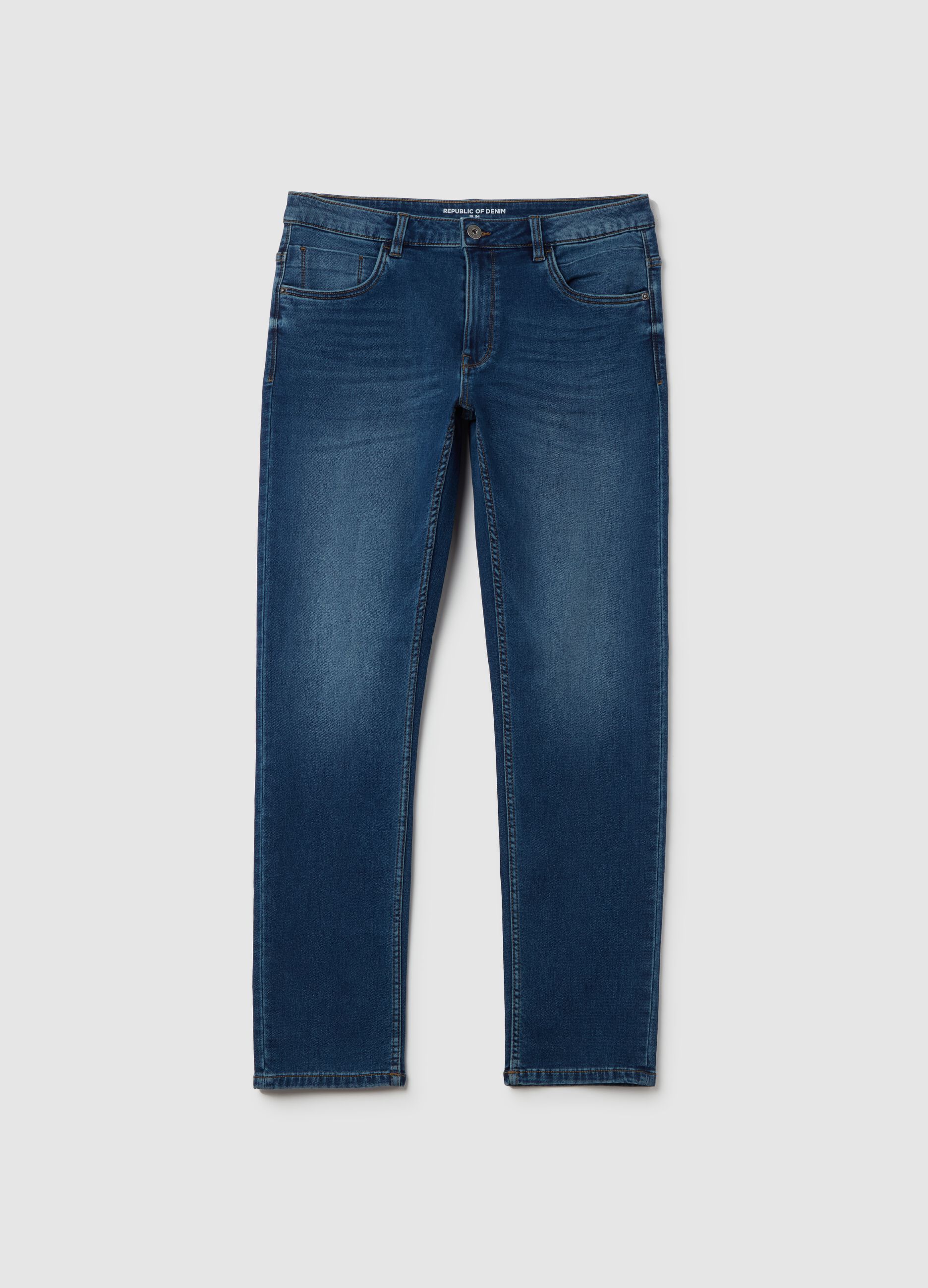 Slim-fit jeans with discolouring