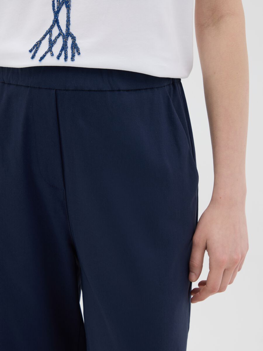 Women's blue regular fit stretch fabric trousers_3