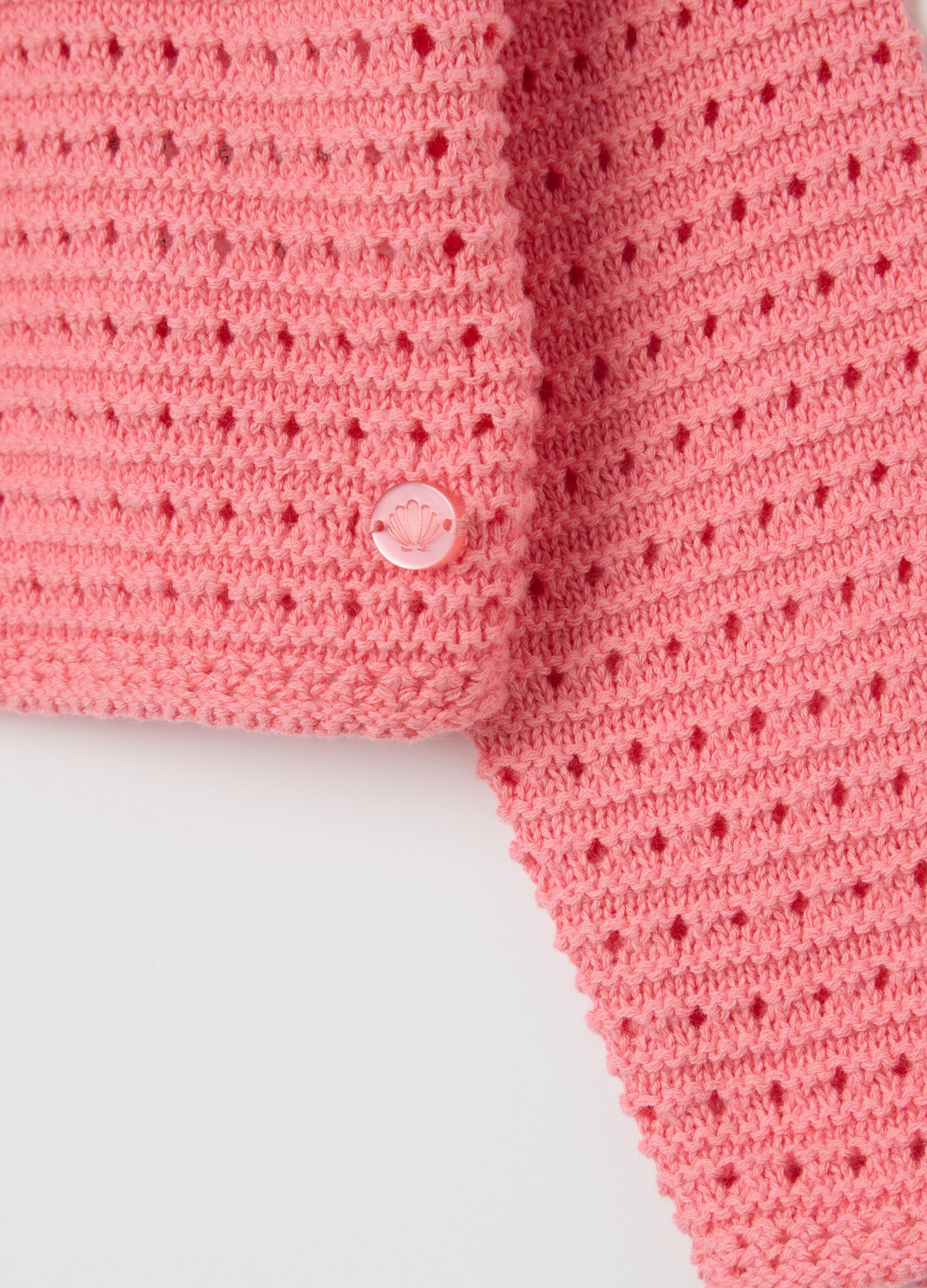 Cardigan rosa in cotone traforato 