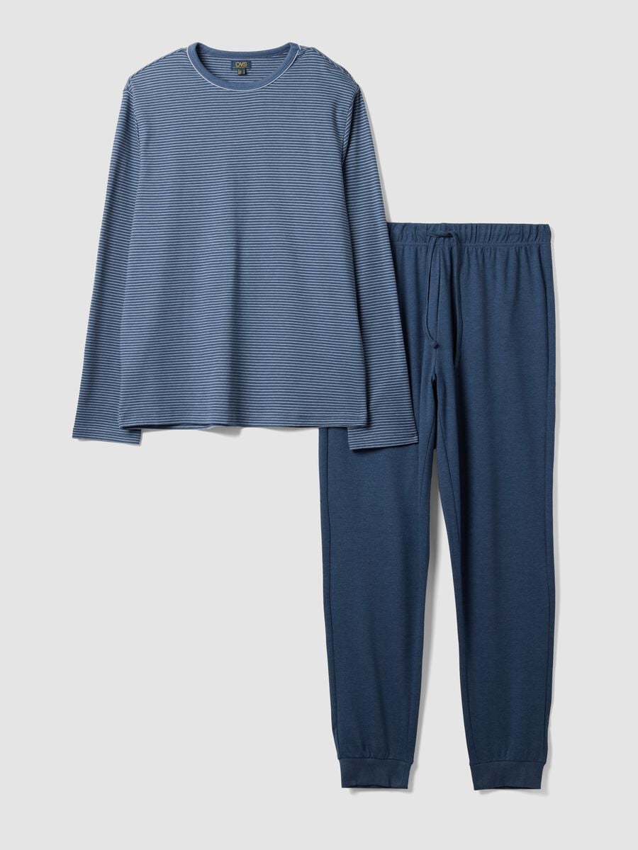 Mottled blue organic cotton pyjamas with crew neck_0