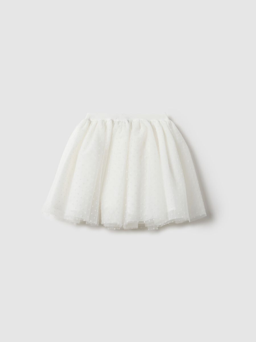Gonna bianca da bambina in mesh con texture a pois_1