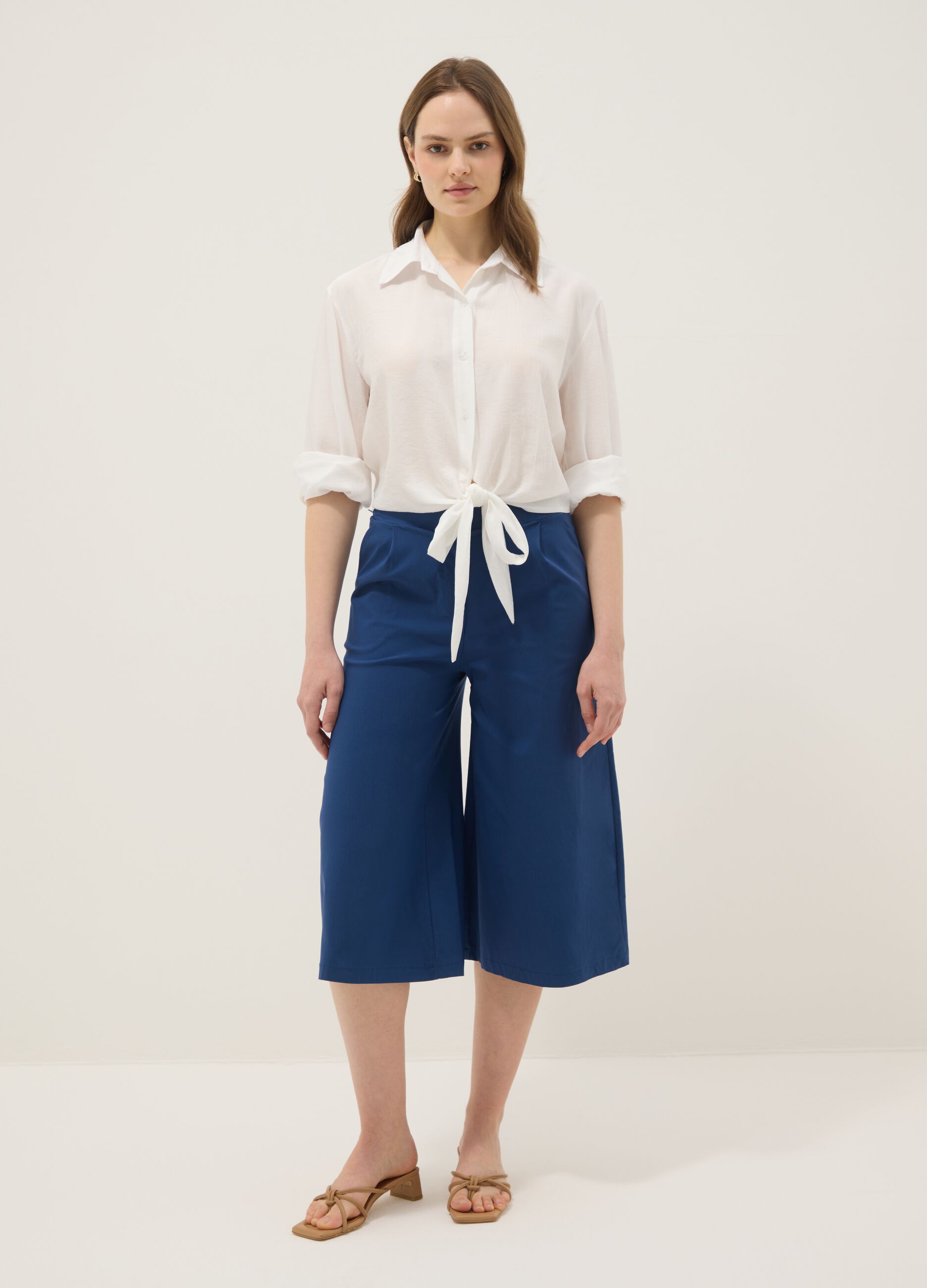 Blue regular fit viscose blend jogger trousers