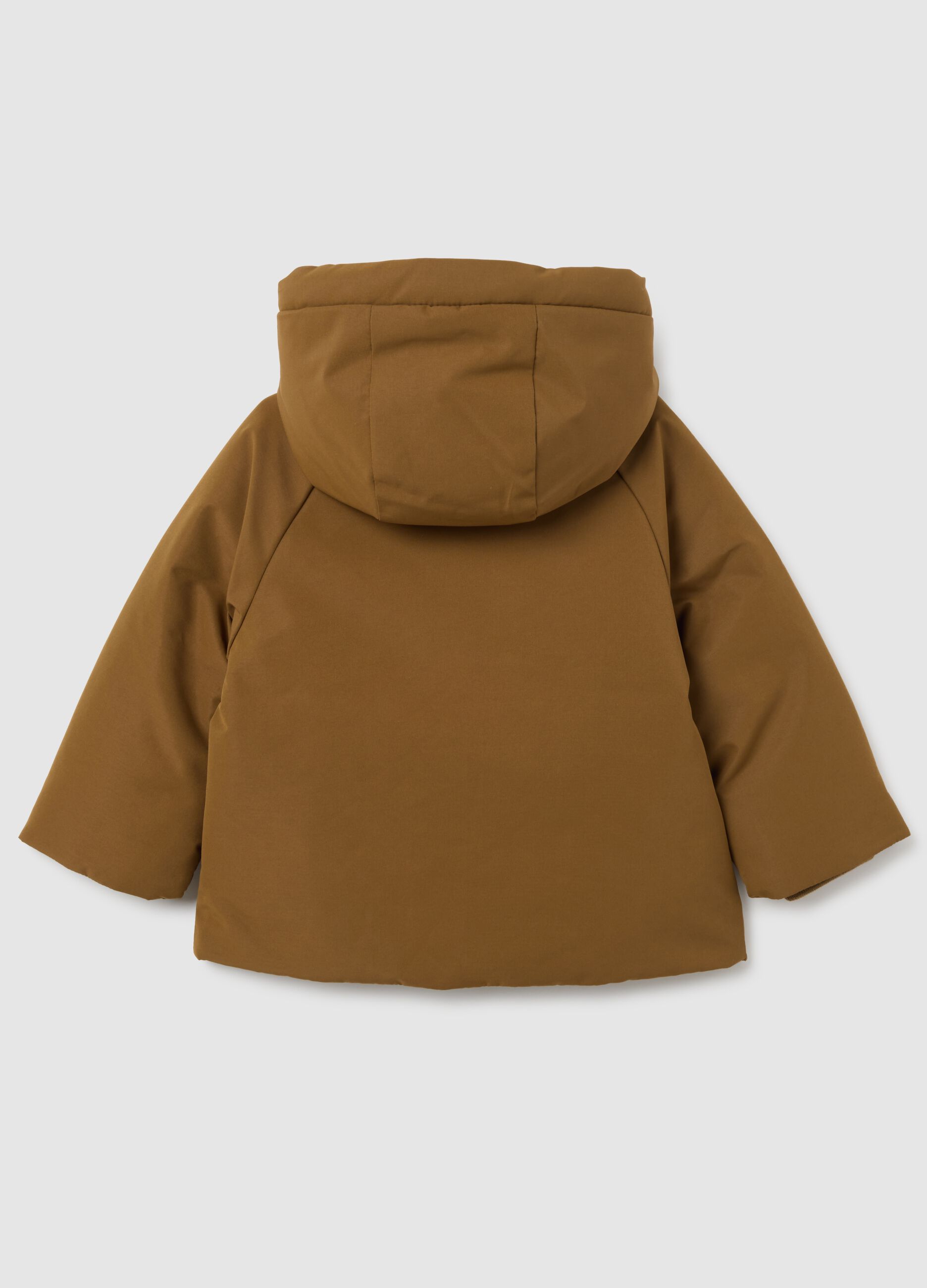 Brown regular fit children's jacket with hood