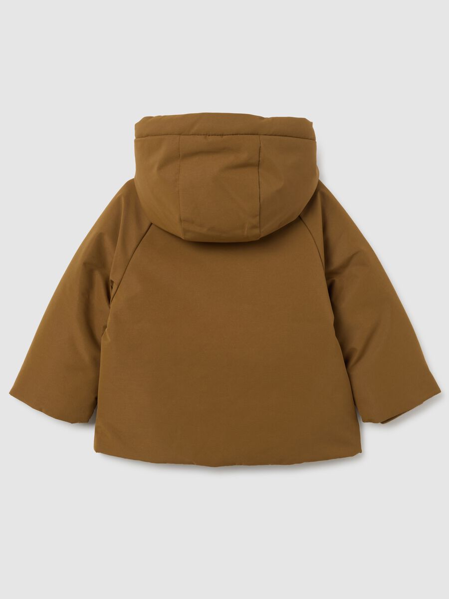 Brown regular fit children's jacket with hood_1