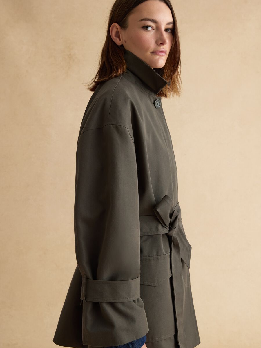 Green cotton blend trench coat with belt, regular fit_0