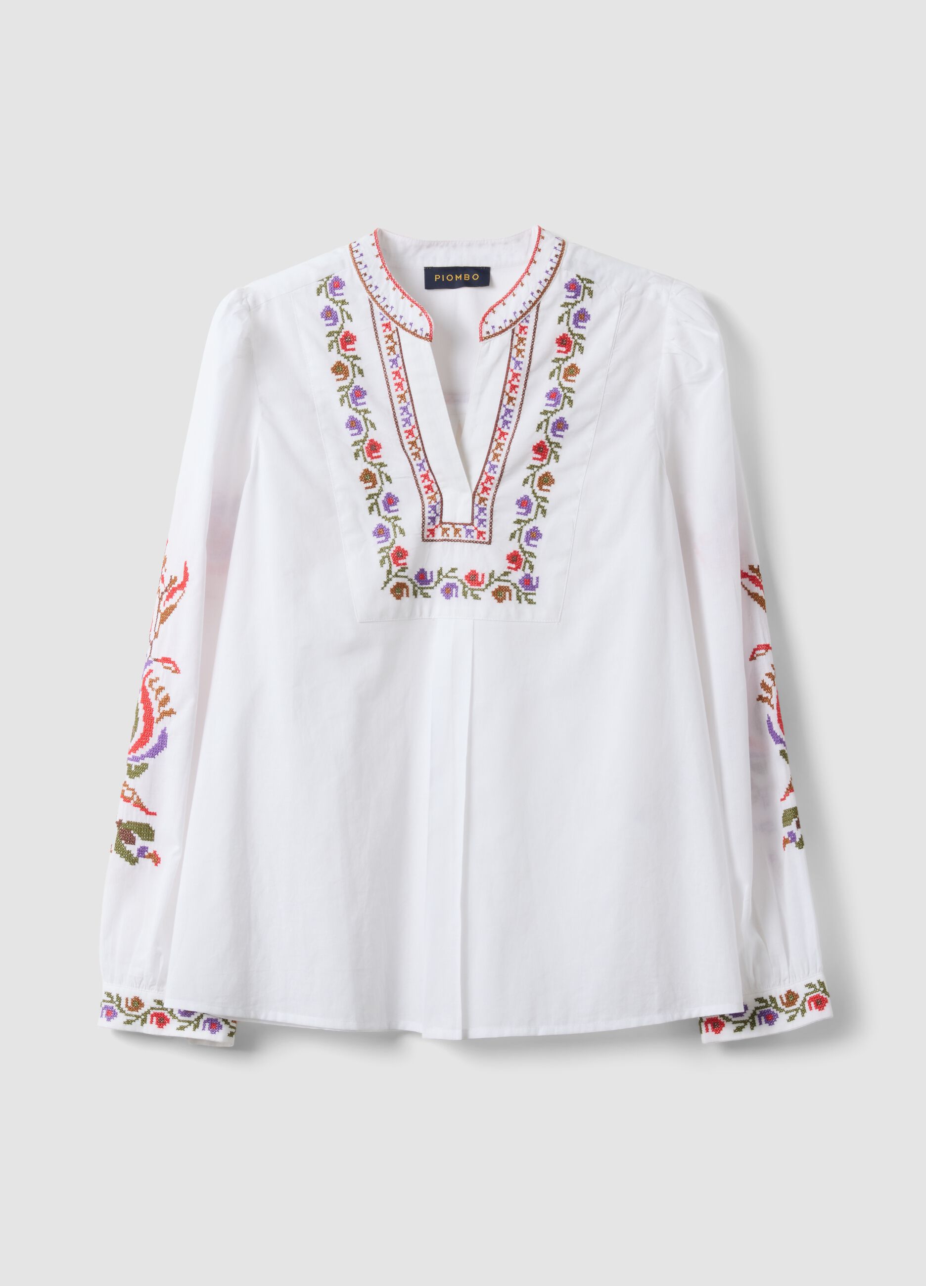 White pure cotton shirt with colourful embroidery