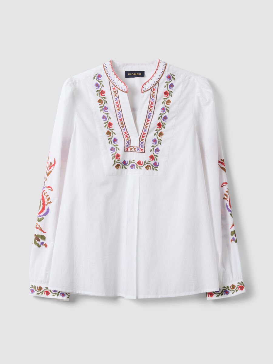 White pure cotton shirt with colourful embroidery_4